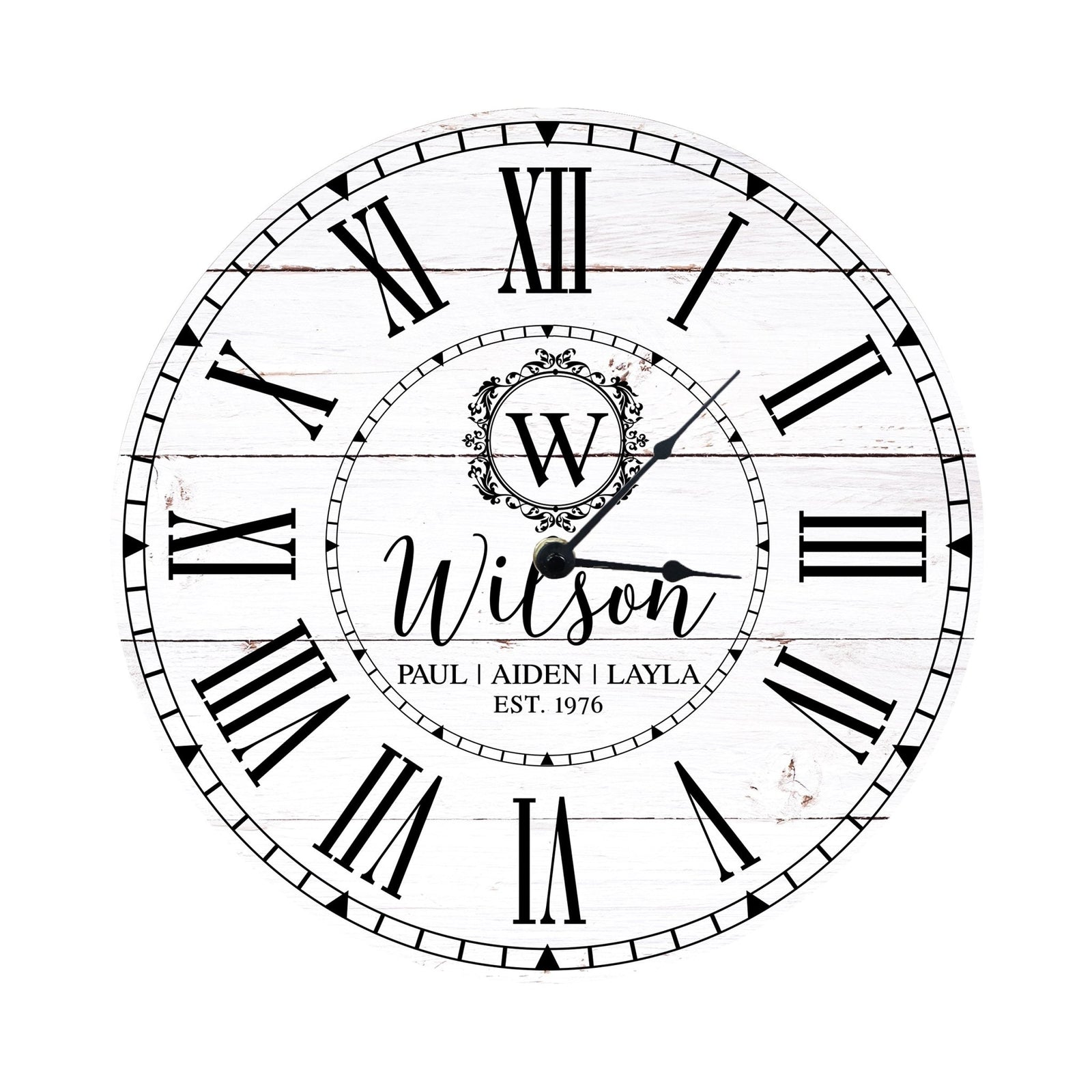 Custom Everyday Home and Family Clock 12” x .0125” First Last Name Year Established - LifeSong Milestones