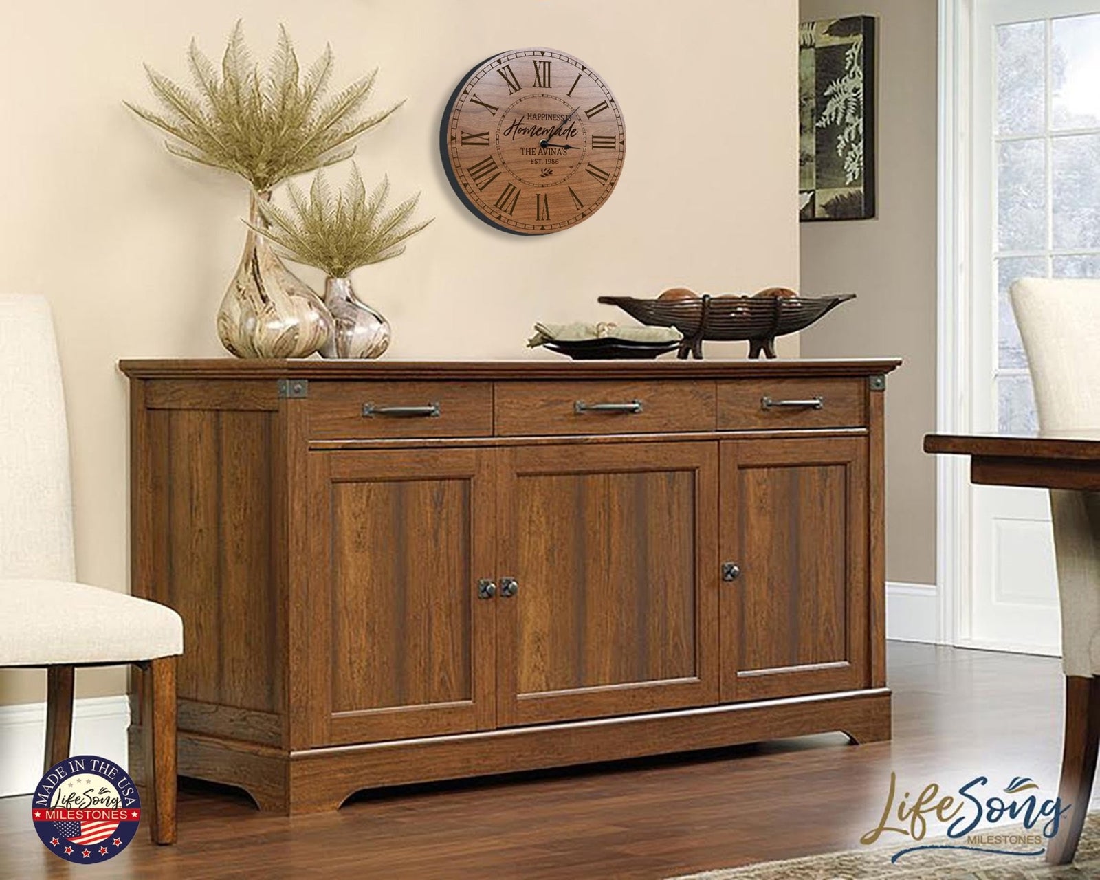 Custom Everyday Home and Family Clock 12” x .0125” Happiness Is Homemade - LifeSong Milestones