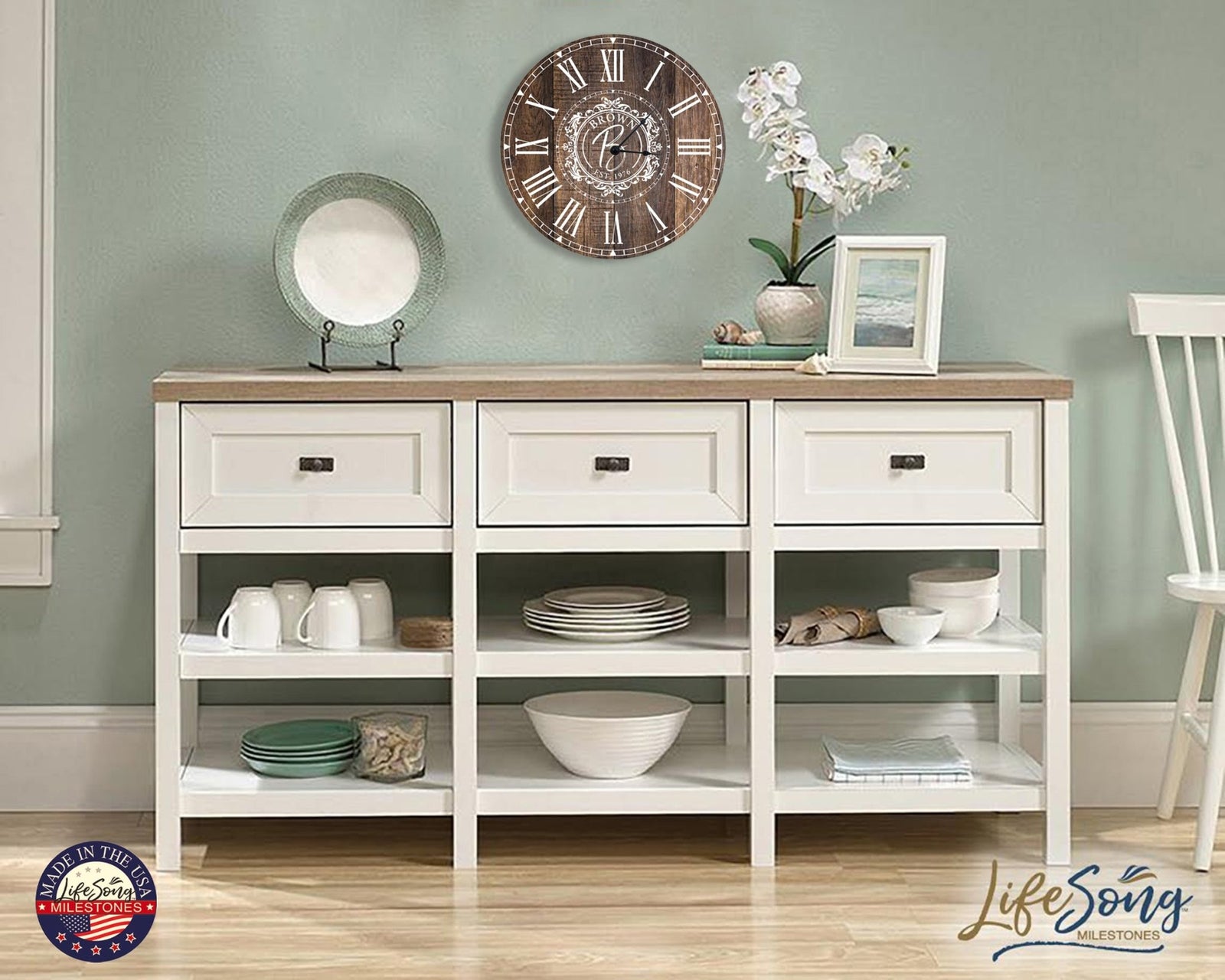 Custom Everyday Home and Family Clock 12” x .0125” Last Name, Initials, Year - LifeSong Milestones