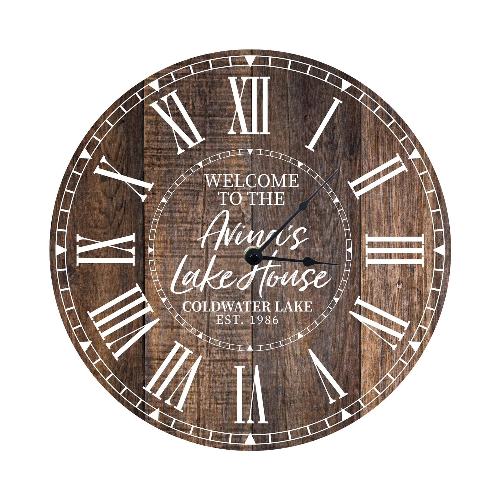 Custom Everyday Home and Family Clock 12” x .0125” Welcome To The Lakehouse - LifeSong Milestones