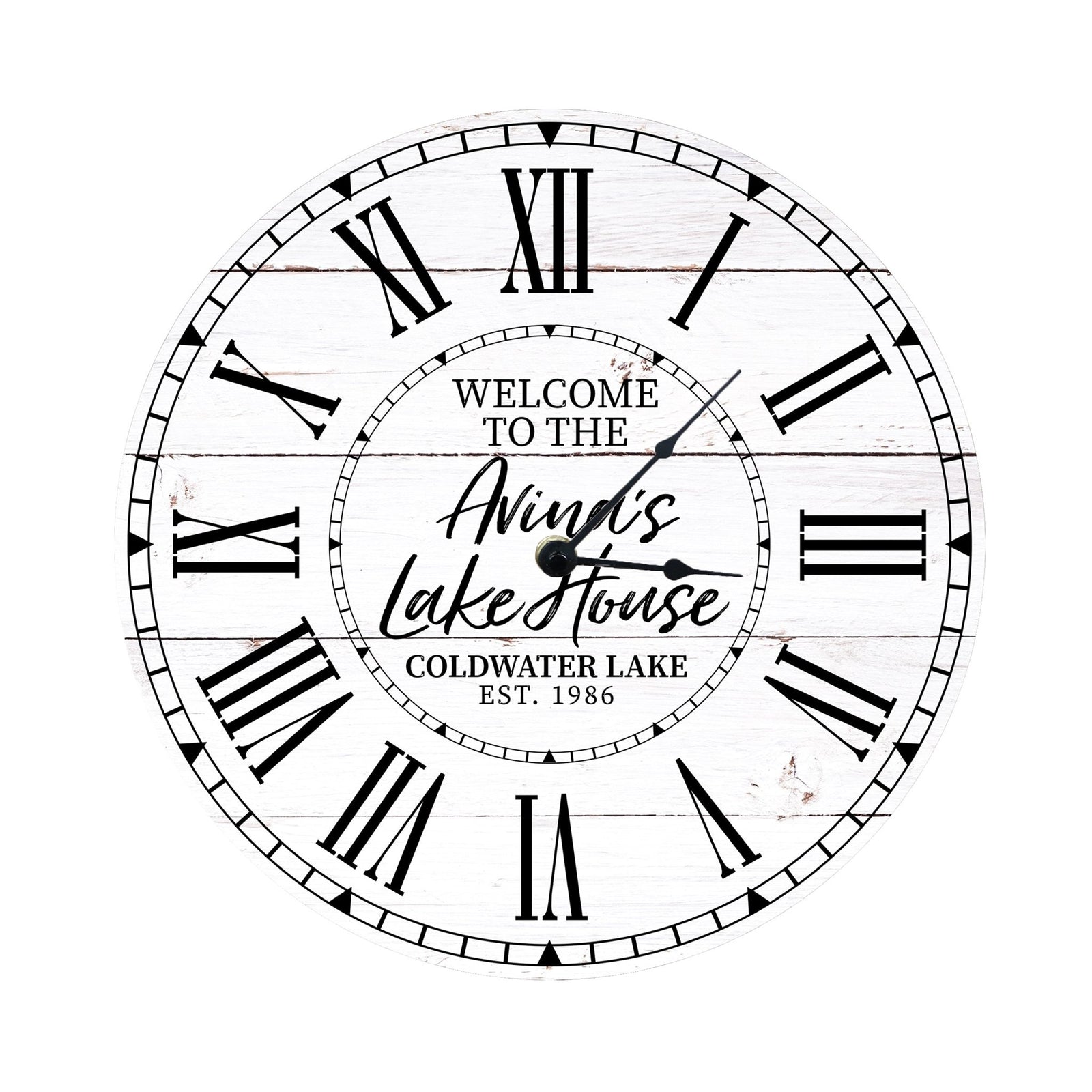 Custom Everyday Home and Family Clock 12” x .0125” Welcome To The Lakehouse - LifeSong Milestones
