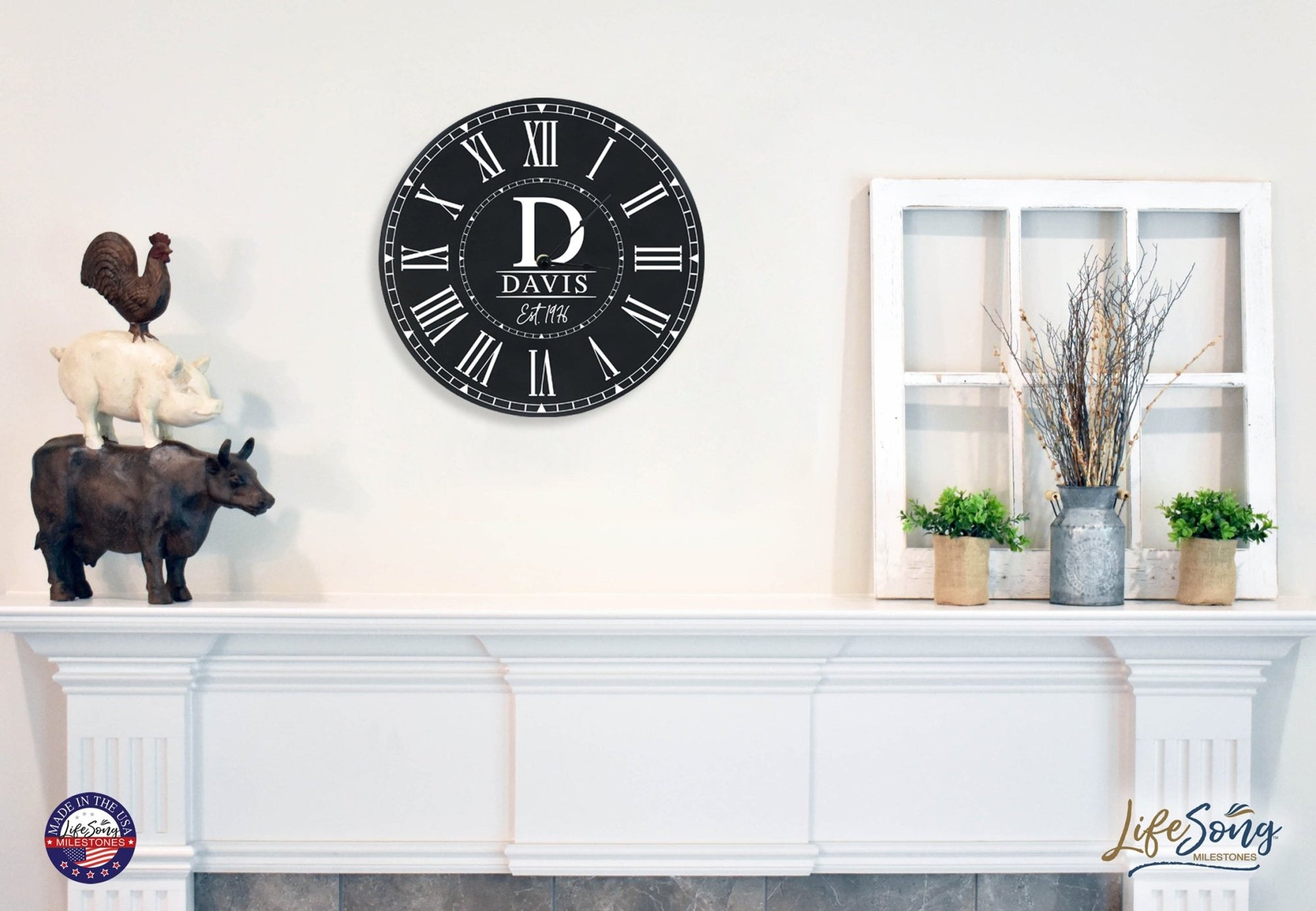 Custom Everyday Home and Family Clock 12” x 0.75” Initials, Year - LifeSong Milestones