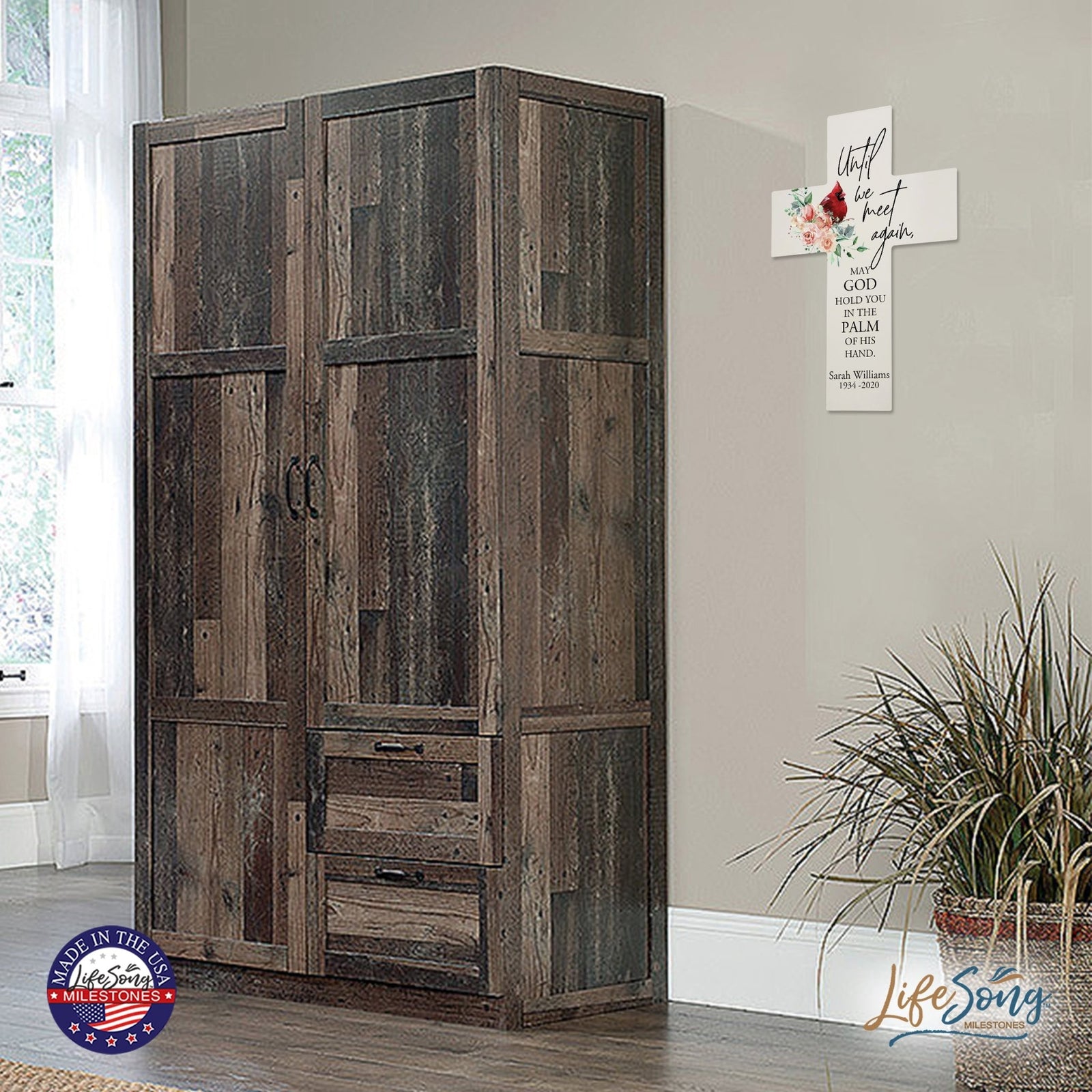 Custom Everyday Memorial Wall Cross 9.25x14 Until We Meet Again - LifeSong Milestones