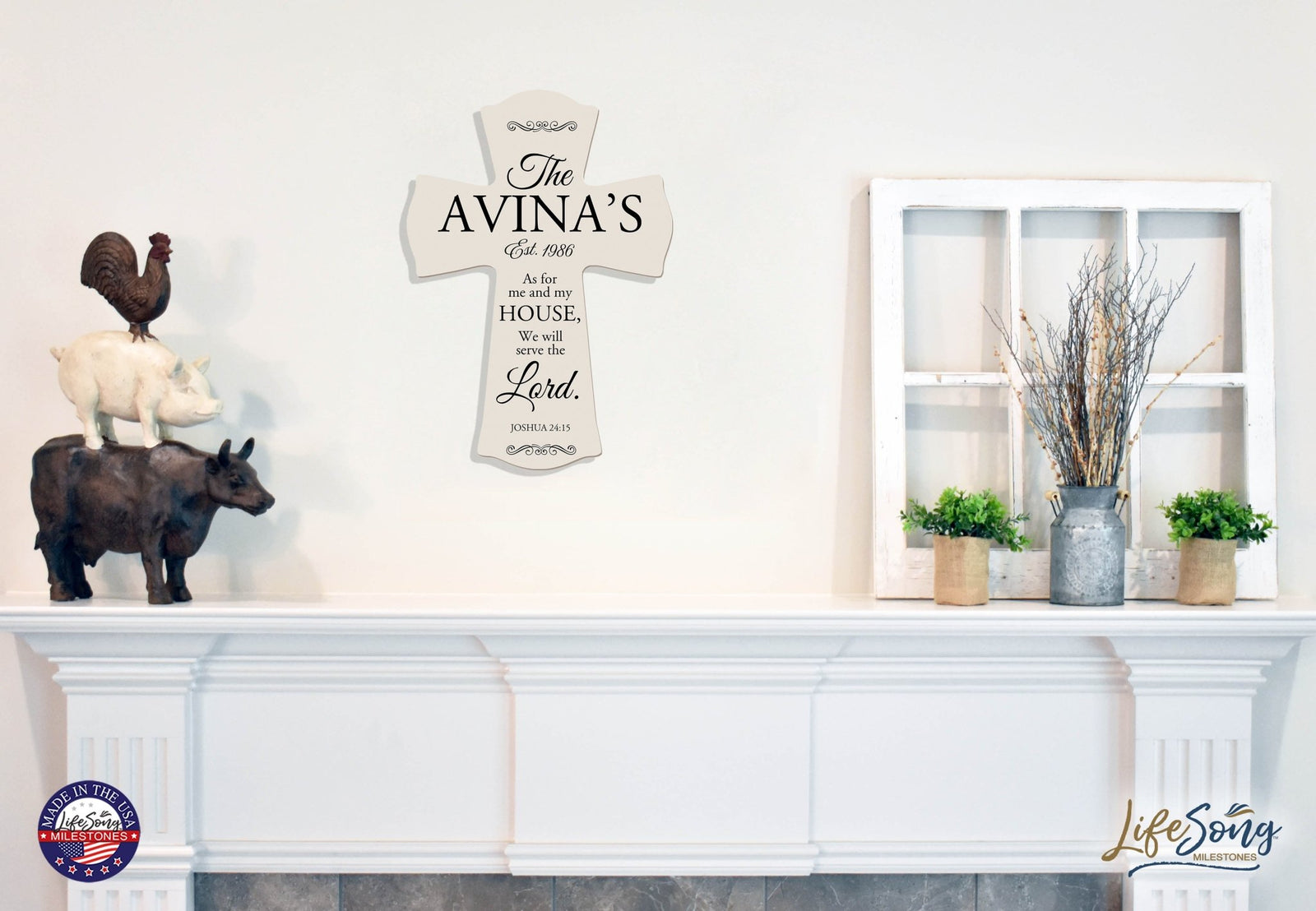 Custom Family Name Wall Cross - As For Me and My House - Joshua 24:15 - LifeSong Milestones