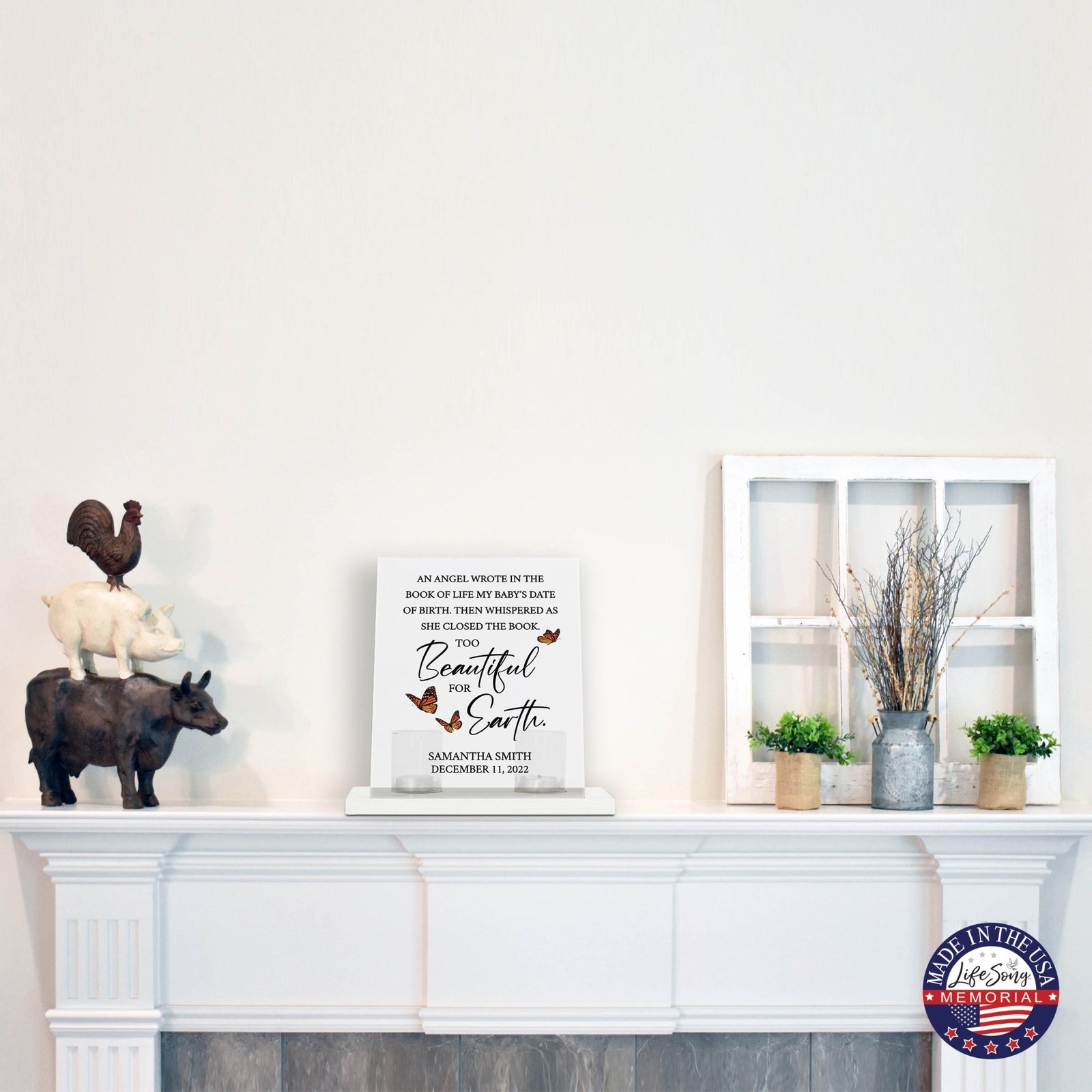 Custom Frosted Acrylic Sign Tealight Candle Holder with Base - An Angel In The Book of Life - LifeSong Milestones