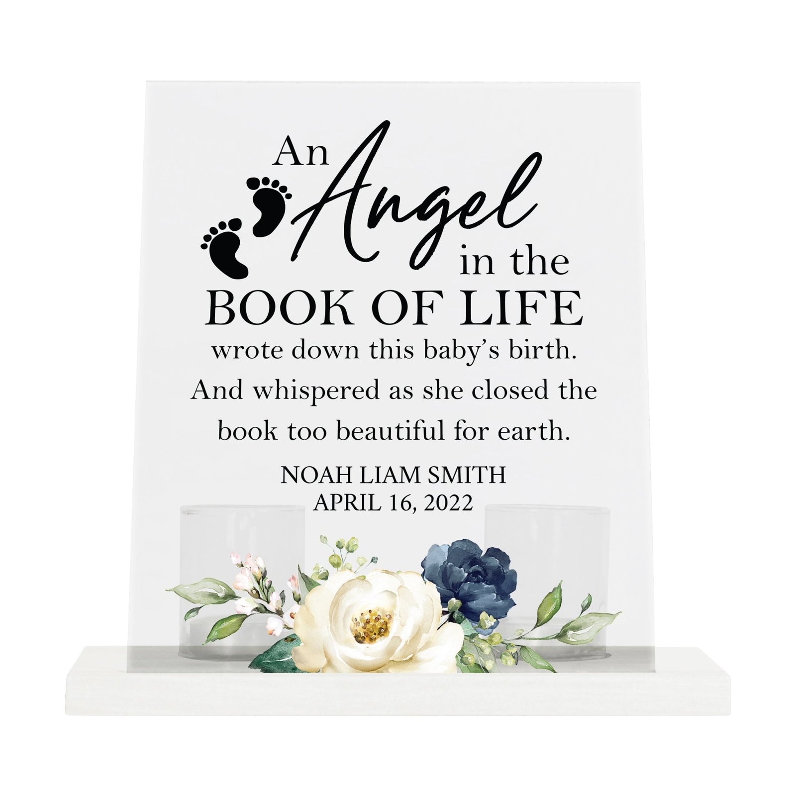 Custom Frosted Acrylic Sign Tealight Candle Holder with Base - An Angel In The Book of Life - LifeSong Milestones