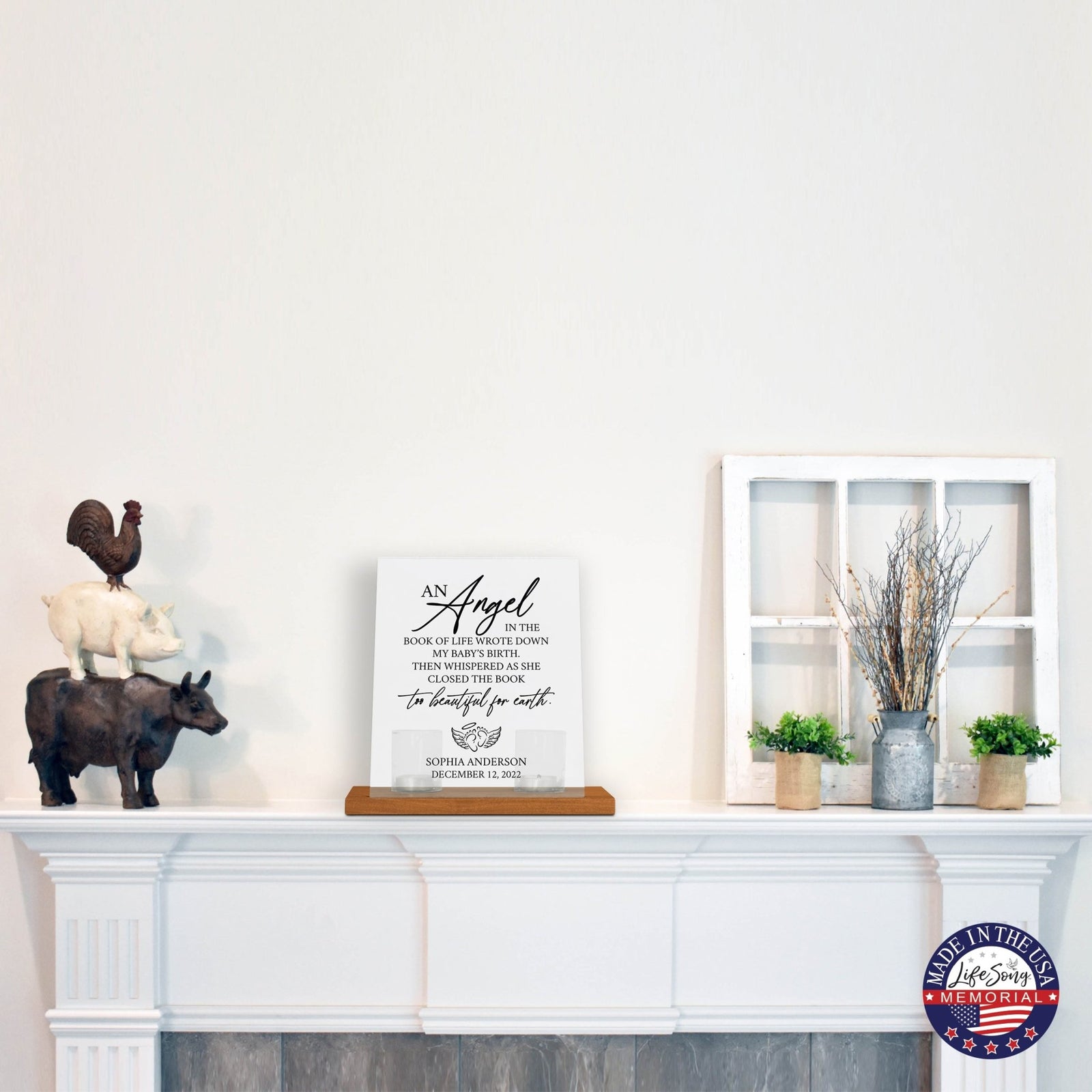 Custom Frosted Acrylic Sign Tealight Candle Holder with Base - An Angel In The Book of Life - LifeSong Milestones