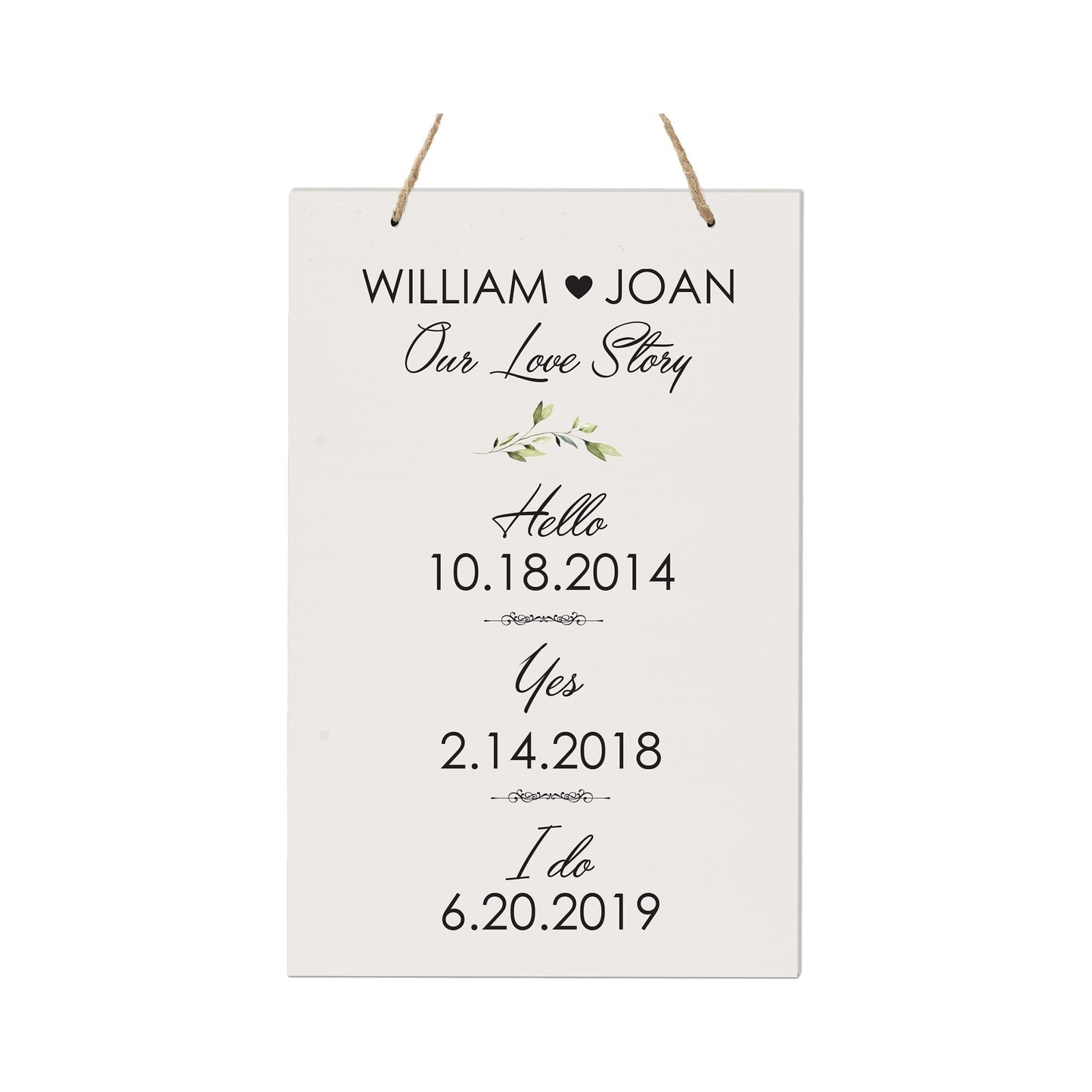 Custom Inspirational Wooden Wall Hanging Rope Sign for Wedding 8 x 12 - Our Love Story - LifeSong Milestones