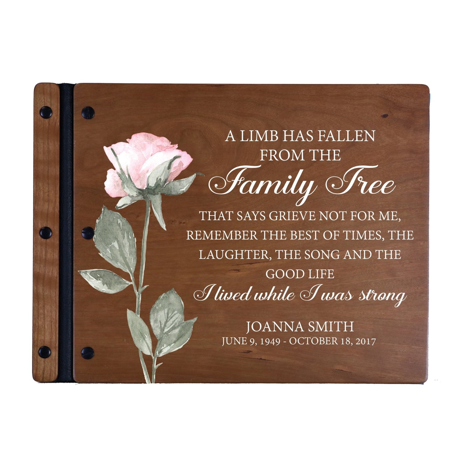 Custom Large Wooden Memorial Guestbook 13.375x10in - A Limb Has Fallen (Cherry) - LifeSong Milestones