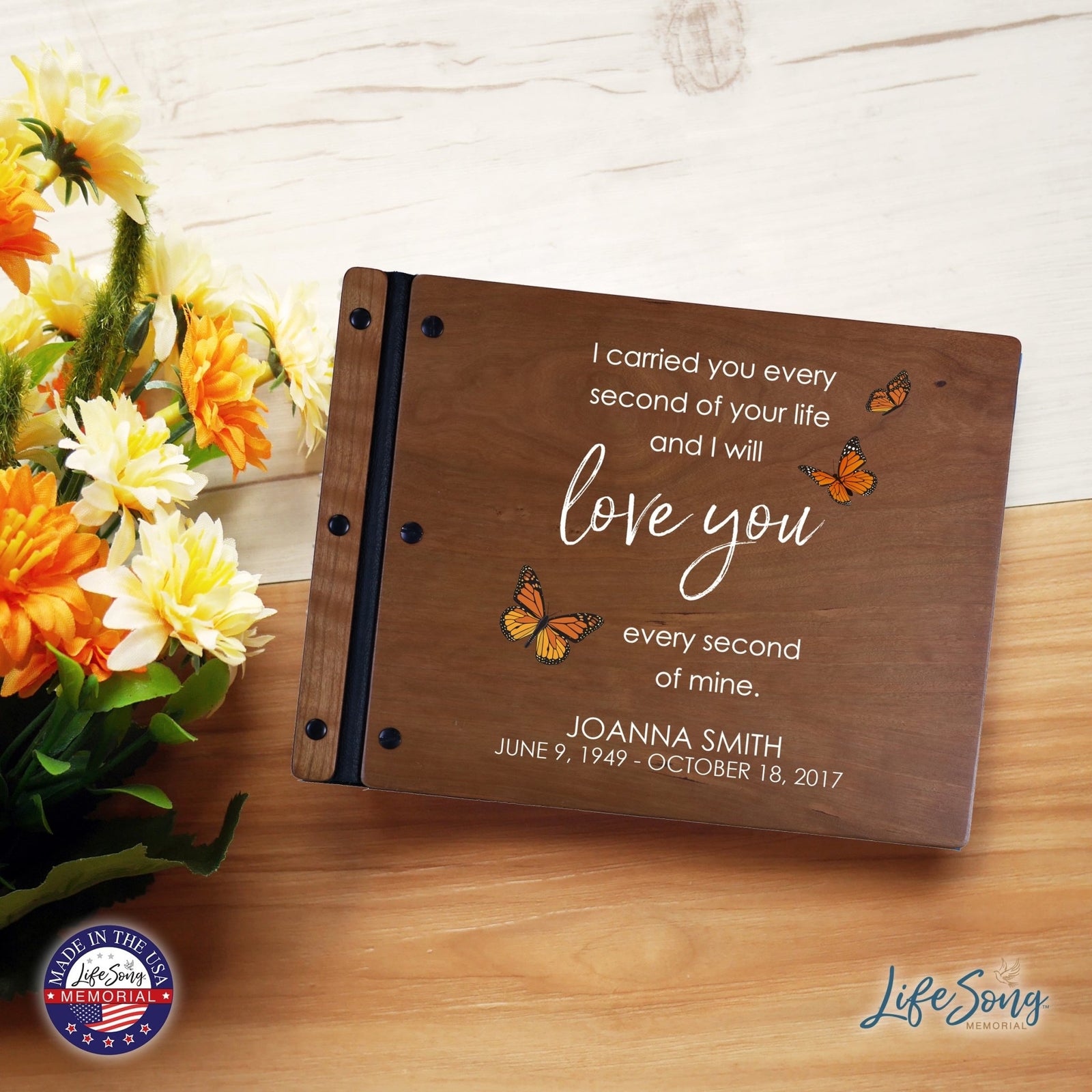 Custom Large Wooden Memorial Guestbook 13.375x10in - I Carried You (Butterflies) - LifeSong Milestones