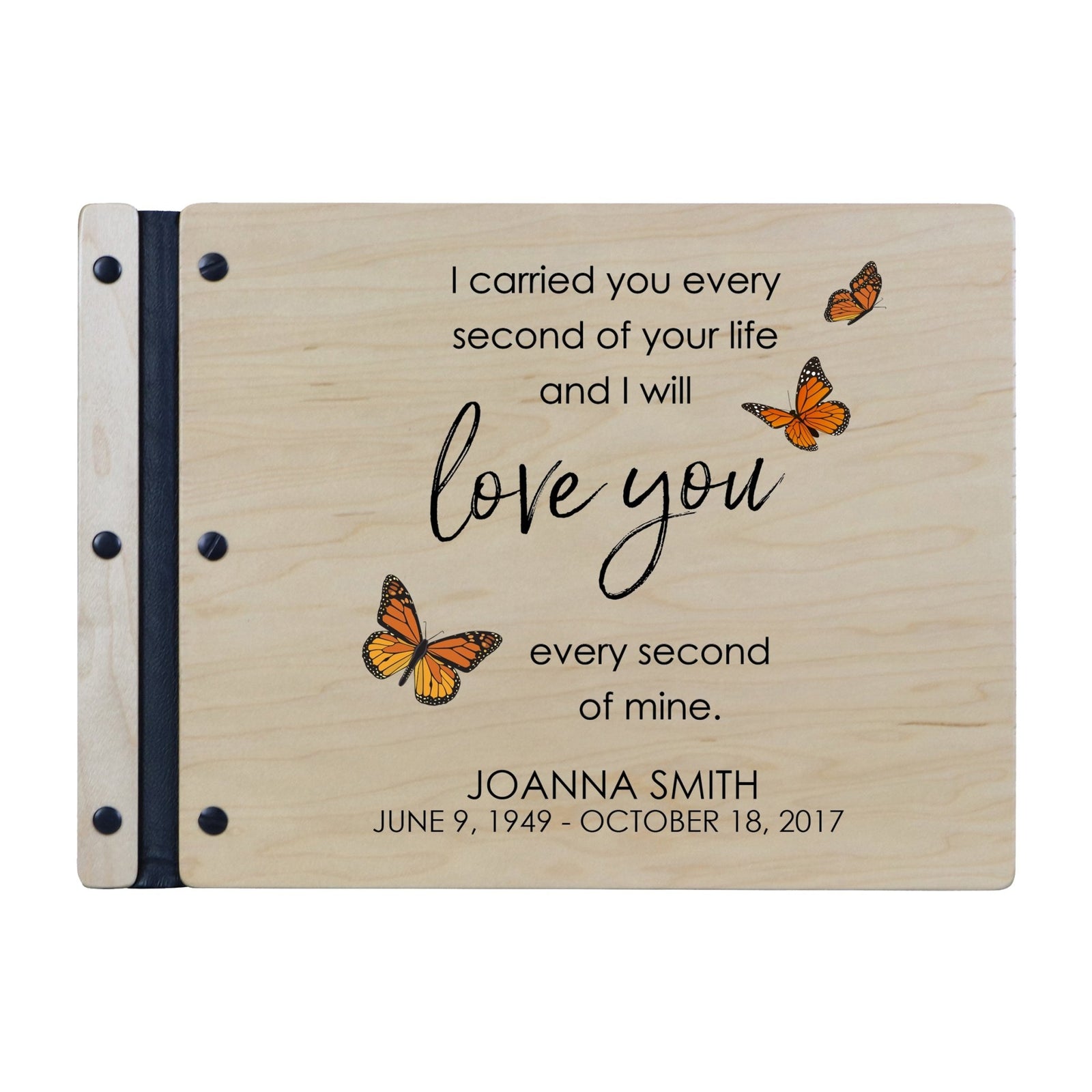 Custom Large Wooden Memorial Guestbook 13.375x10in - I Carried You (Butterflies) - LifeSong Milestones