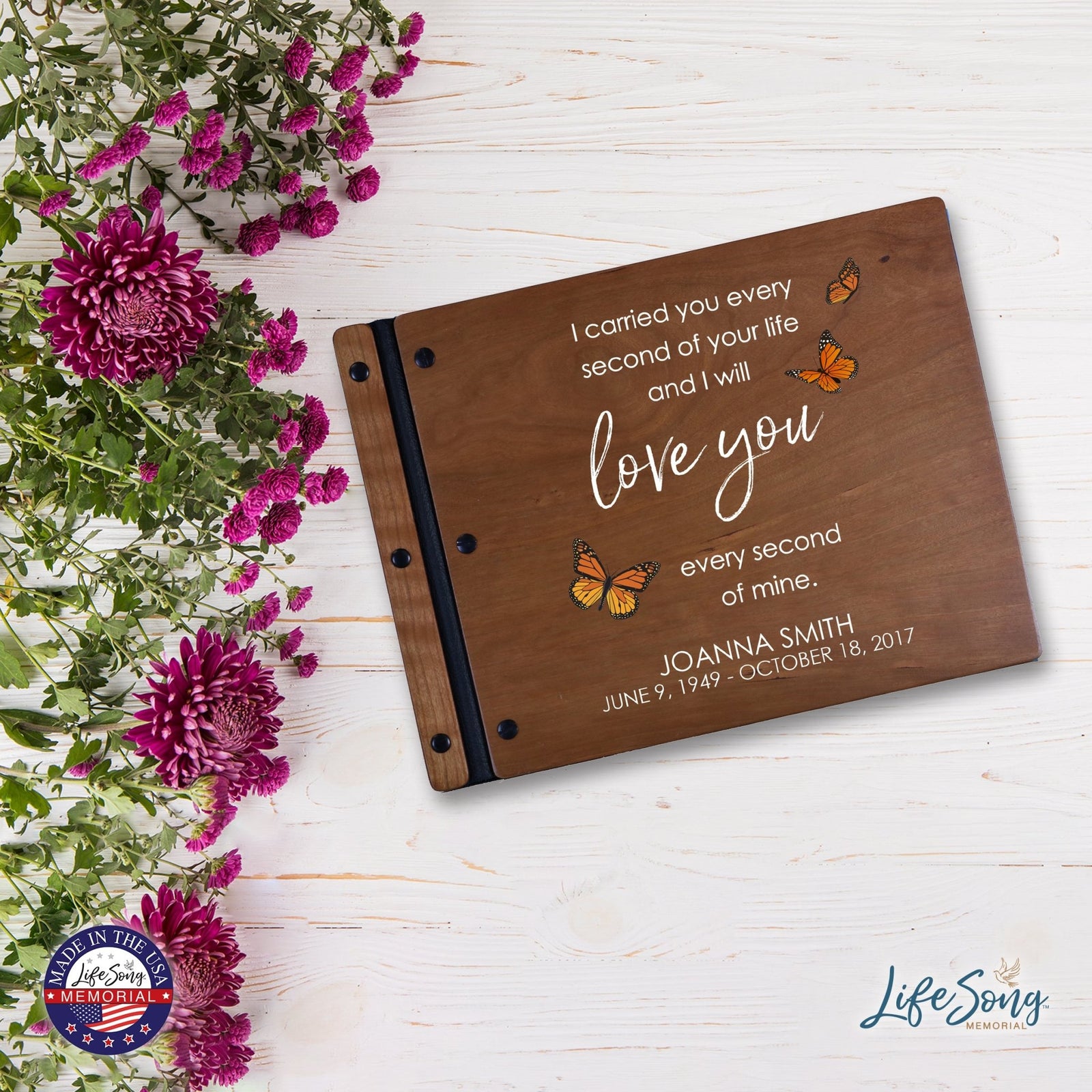 Custom Large Wooden Memorial Guestbook 13.375x10in - I Carried You (Butterflies) - LifeSong Milestones