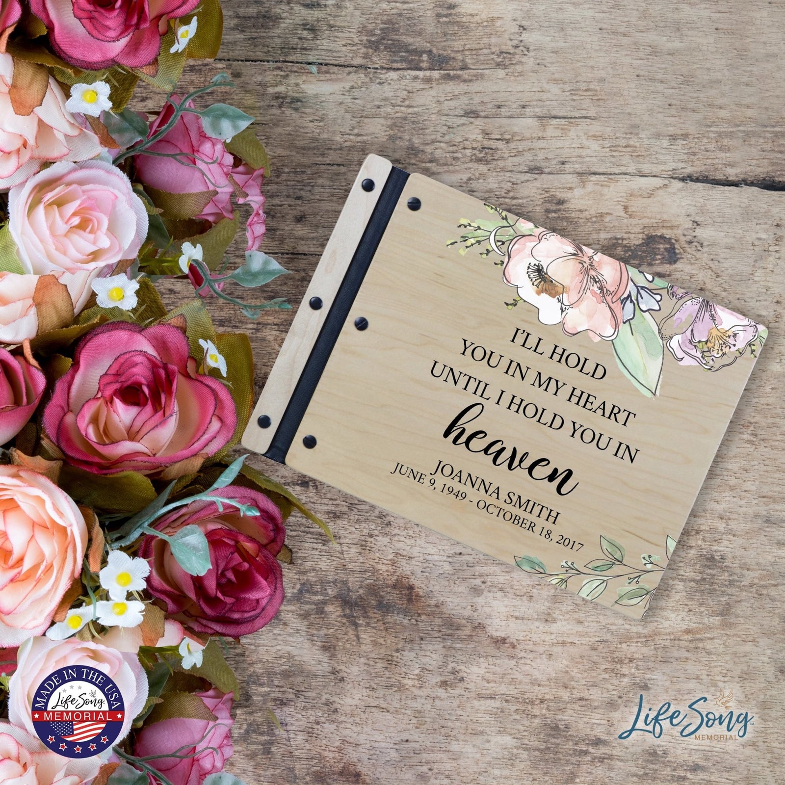 Custom Large Wooden Memorial Guestbook 13.375x10in - I’ll Hold You - LifeSong Milestones
