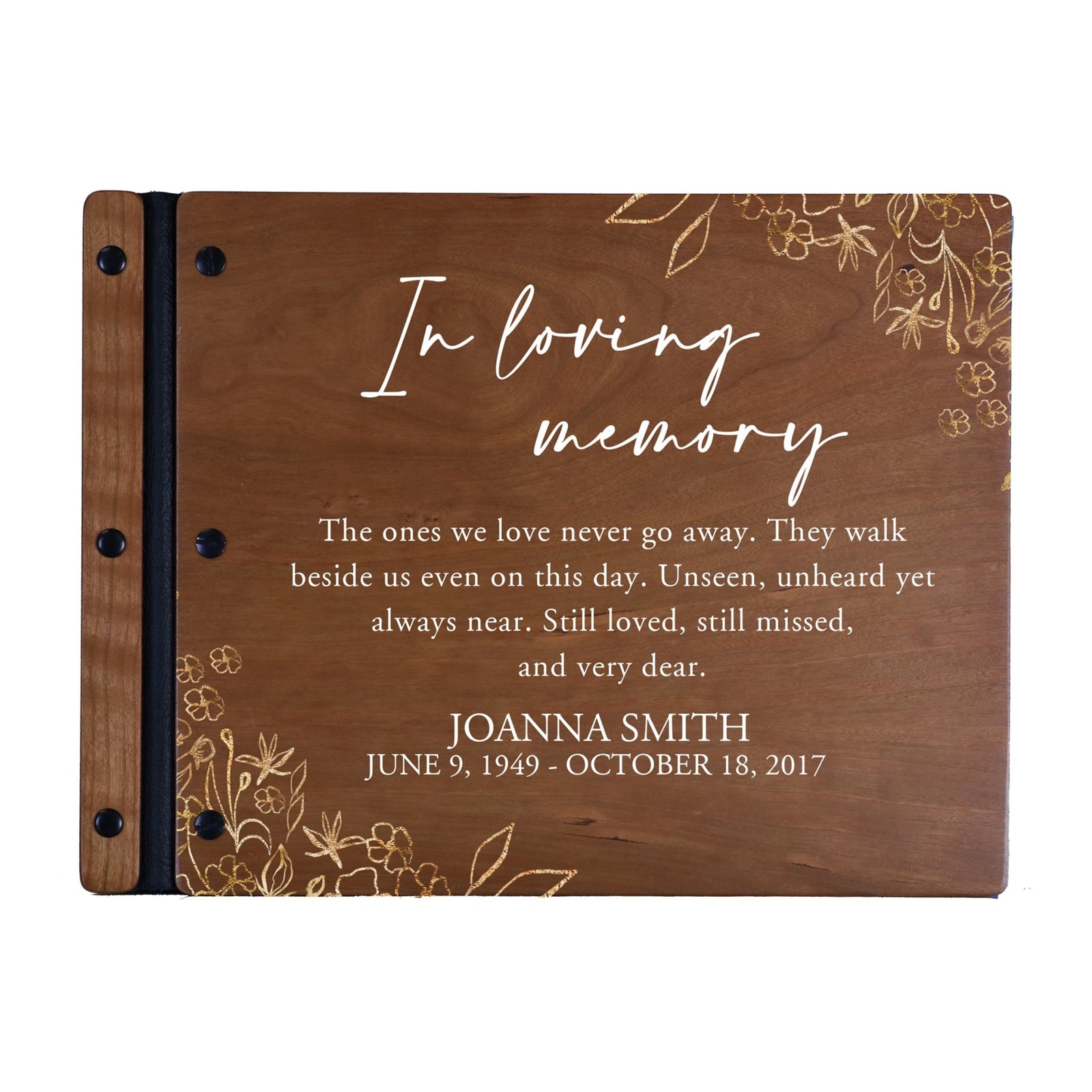 Custom Large Wooden Memorial Guestbook 13.375x10in - In Loving Memory (Cherry) - LifeSong Milestones