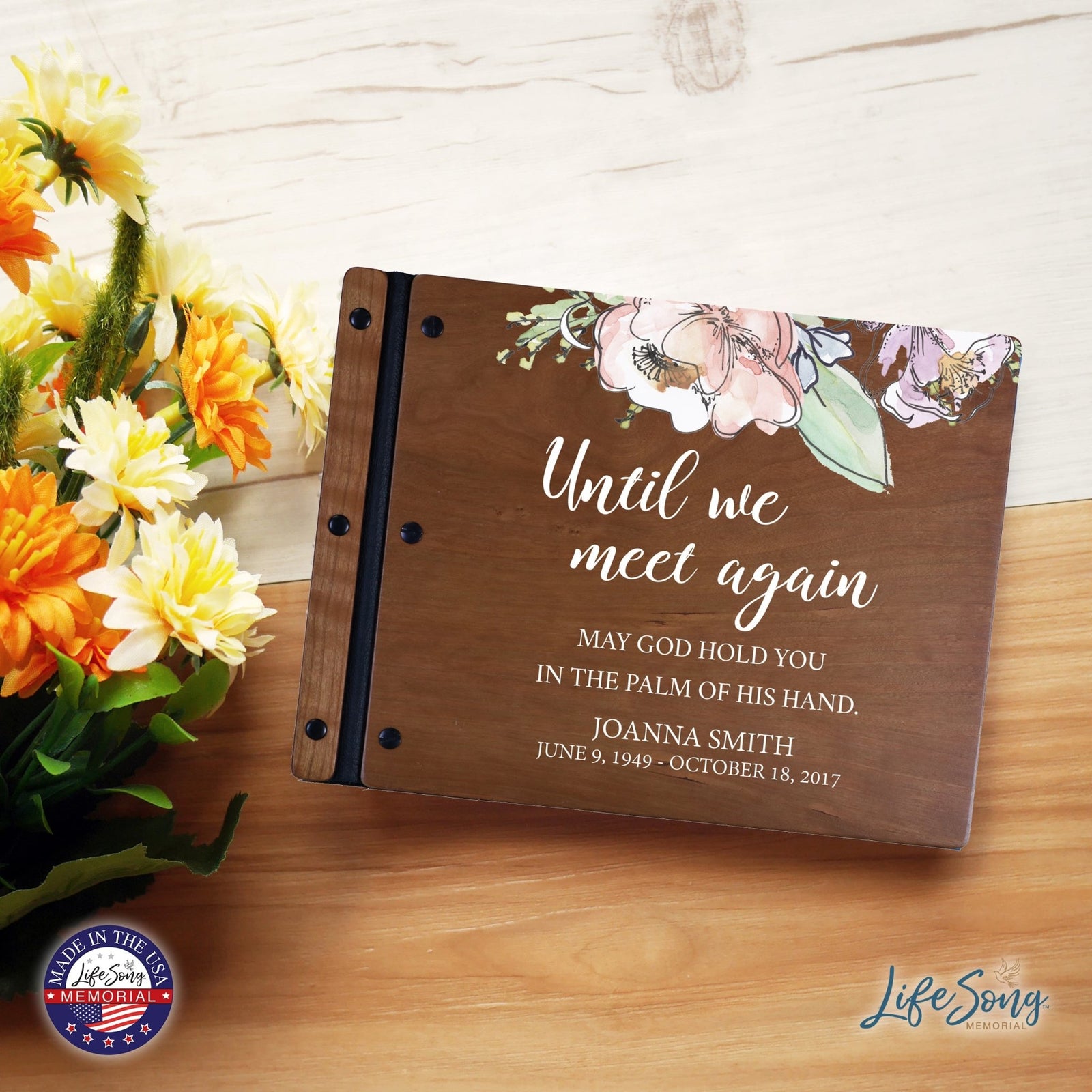 Custom Large Wooden Memorial Guestbook 13.375x10in Until We Meet Again - LifeSong Milestones