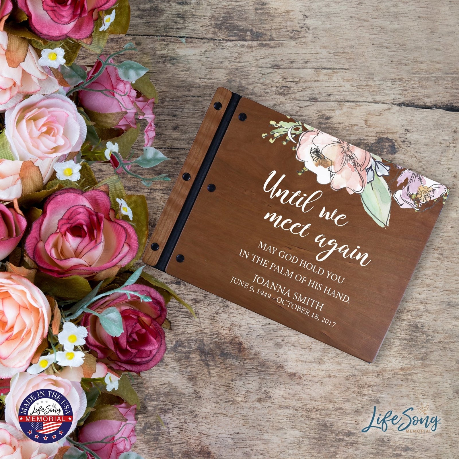 Custom Large Wooden Memorial Guestbook 13.375x10in Until We Meet Again - LifeSong Milestones
