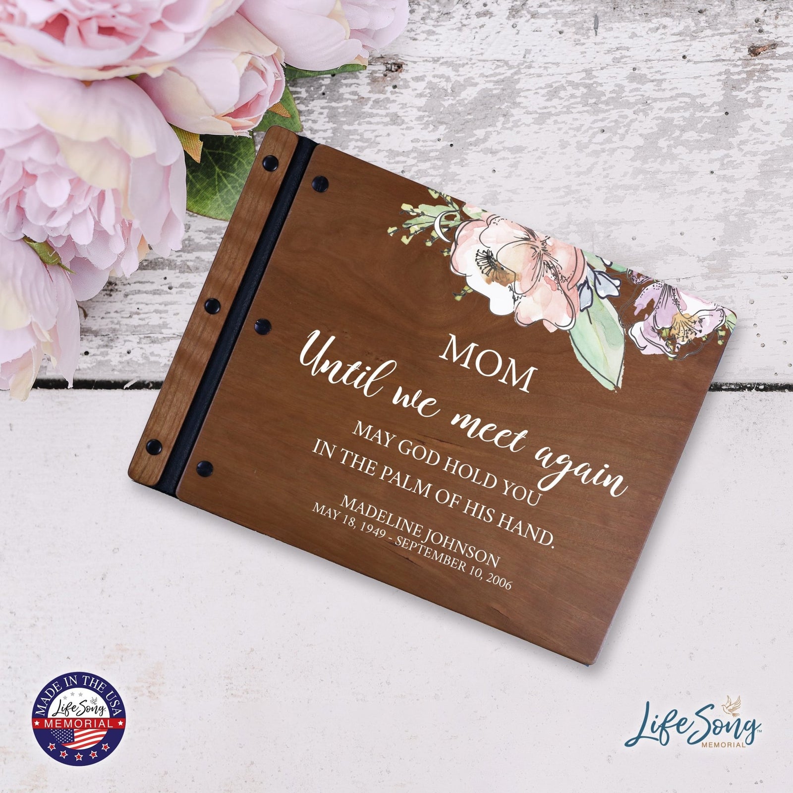 Custom Large Wooden Memorial Guestbook 13.375x10in - Until We Meet Again (Cherry) - LifeSong Milestones