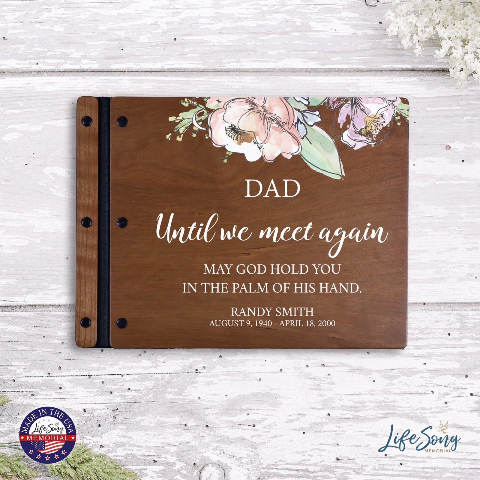 Custom Large Wooden Memorial Guestbook 13.375x10in - Until We Meet Again (Cherry) - LifeSong Milestones