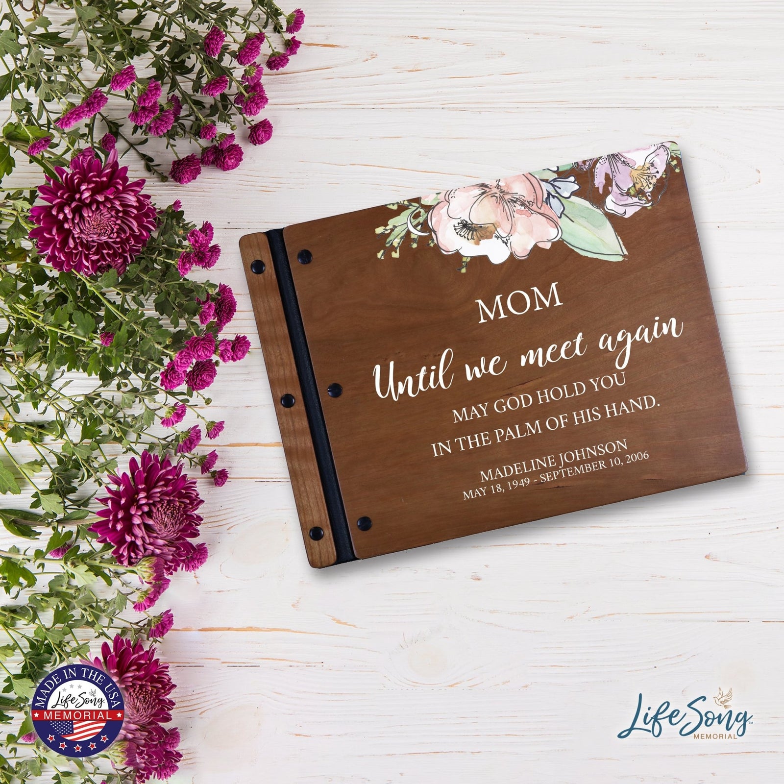 Custom Large Wooden Memorial Guestbook 13.375x10in - Until We Meet Again (Cherry) - LifeSong Milestones