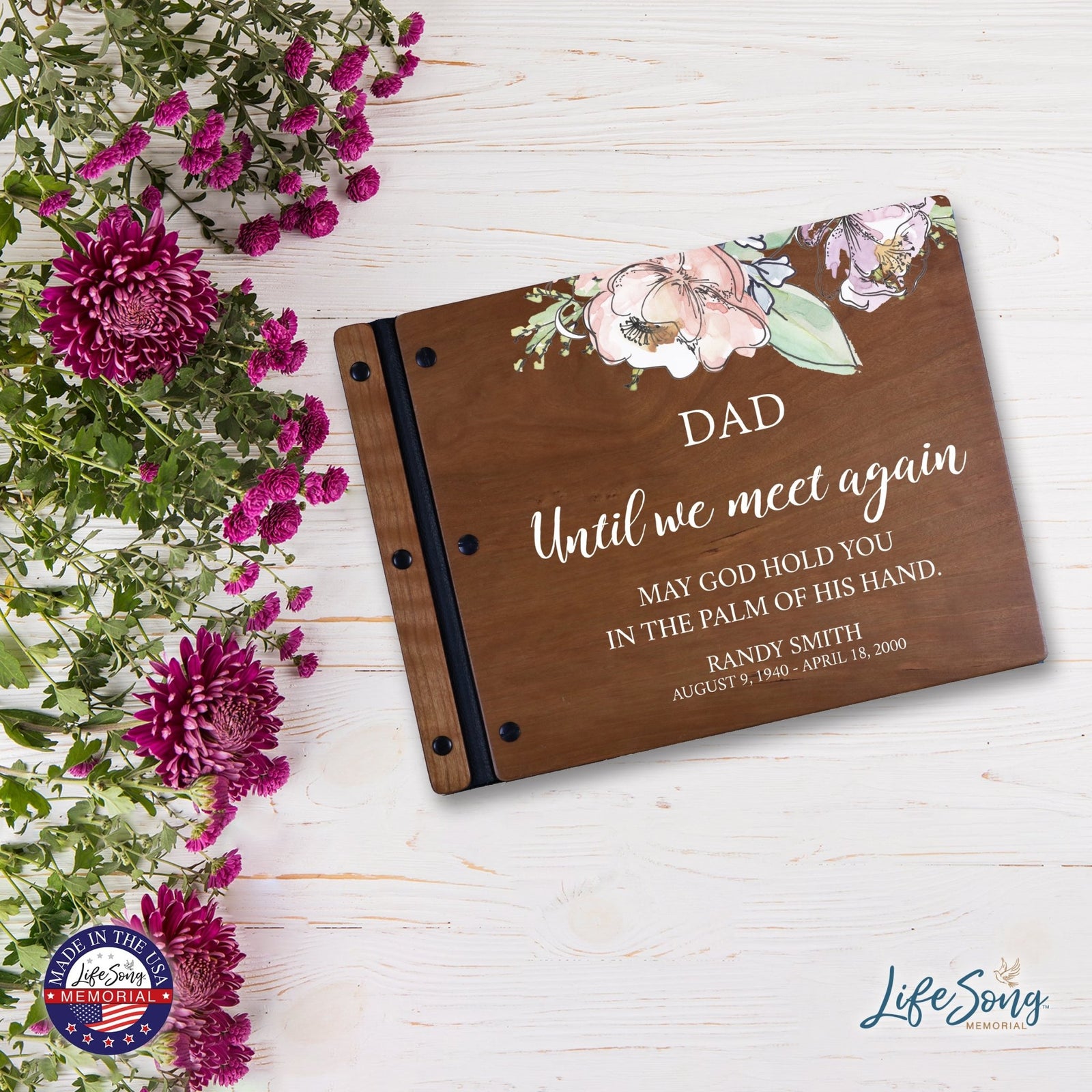 Custom Large Wooden Memorial Guestbook 13.375x10in - Until We Meet Again (Cherry) - LifeSong Milestones