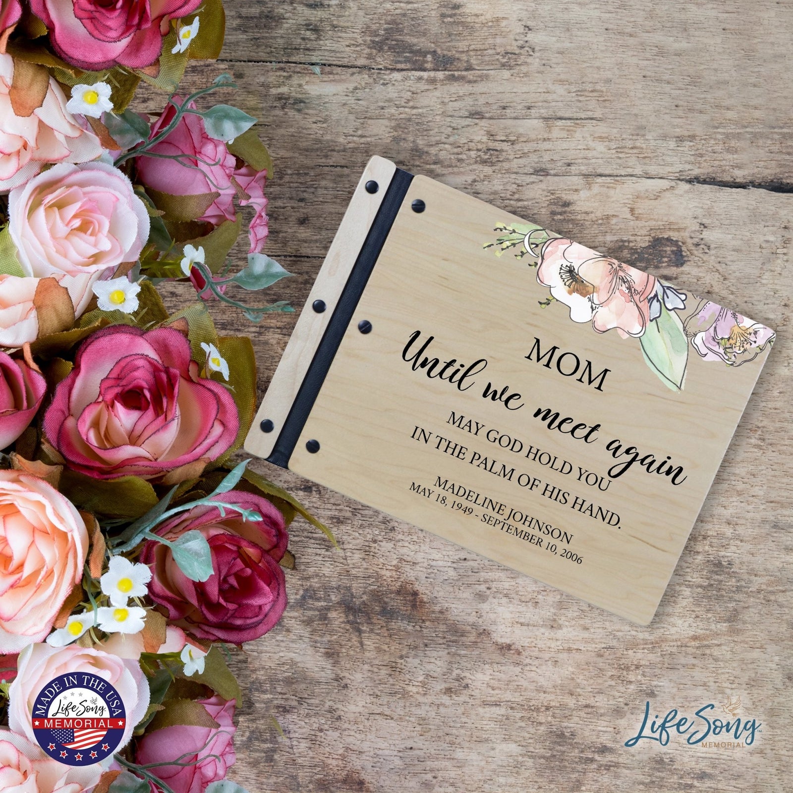 Custom Large Wooden Memorial Guestbook 13.375x10in Until We Meet Again (Maple) - LifeSong Milestones