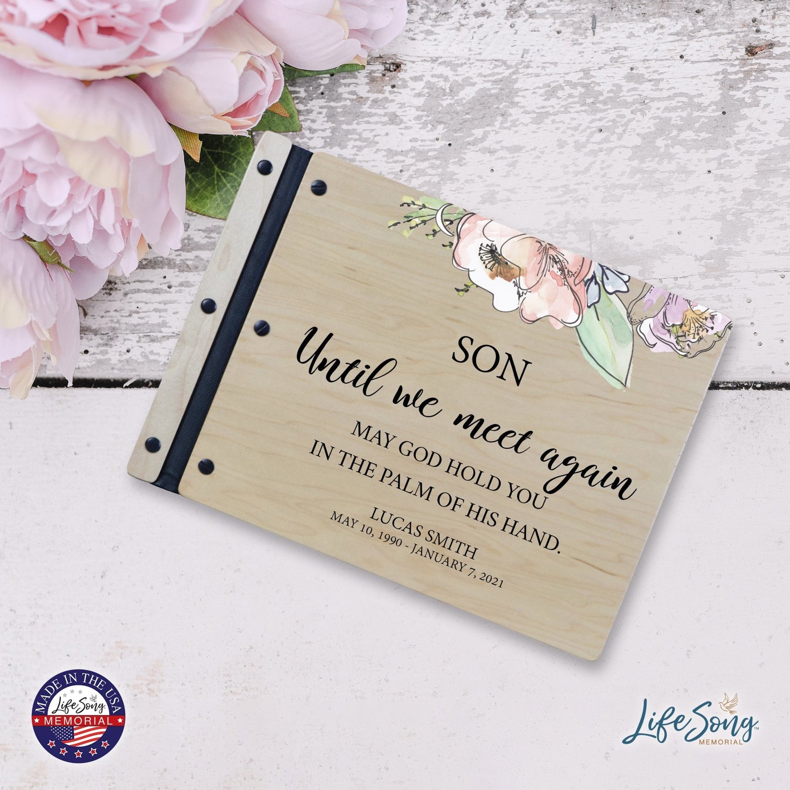 Custom Large Wooden Memorial Guestbook 13.375x10in Until We Meet Again (Maple) - LifeSong Milestones