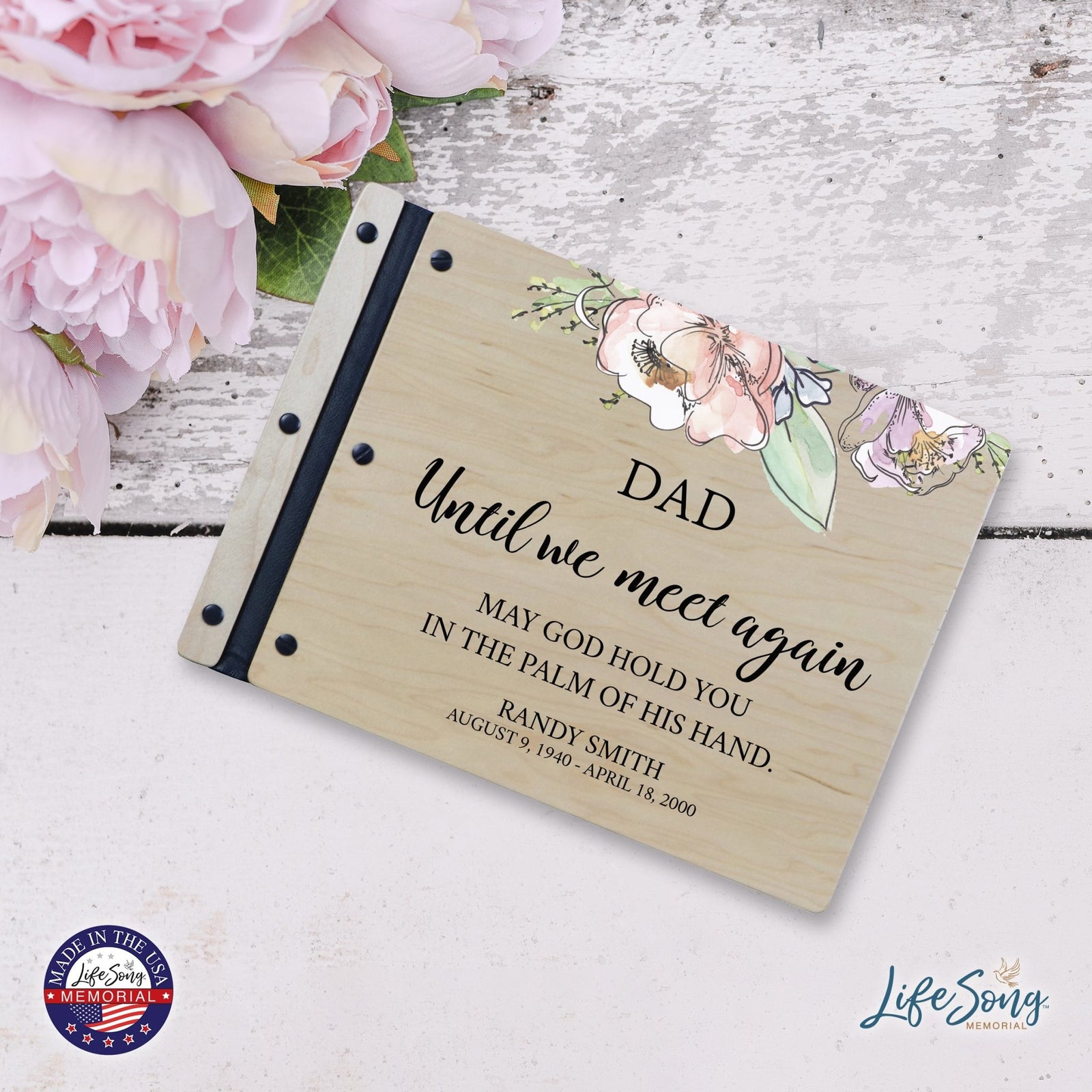 Custom Large Wooden Memorial Guestbook 13.375x10in Until We Meet Again (Maple) - LifeSong Milestones