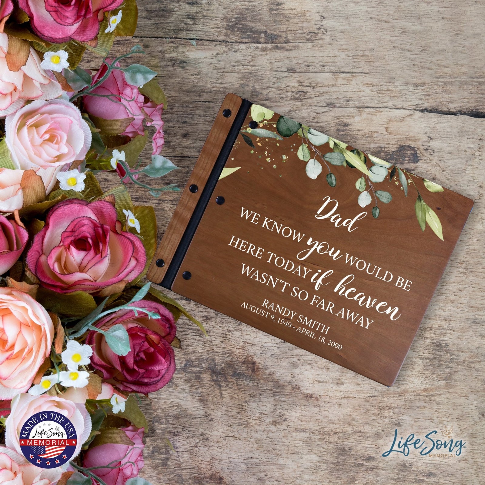 Custom Large Wooden Memorial Guestbook 13.375x10in - We Know You (Cherry) - LifeSong Milestones