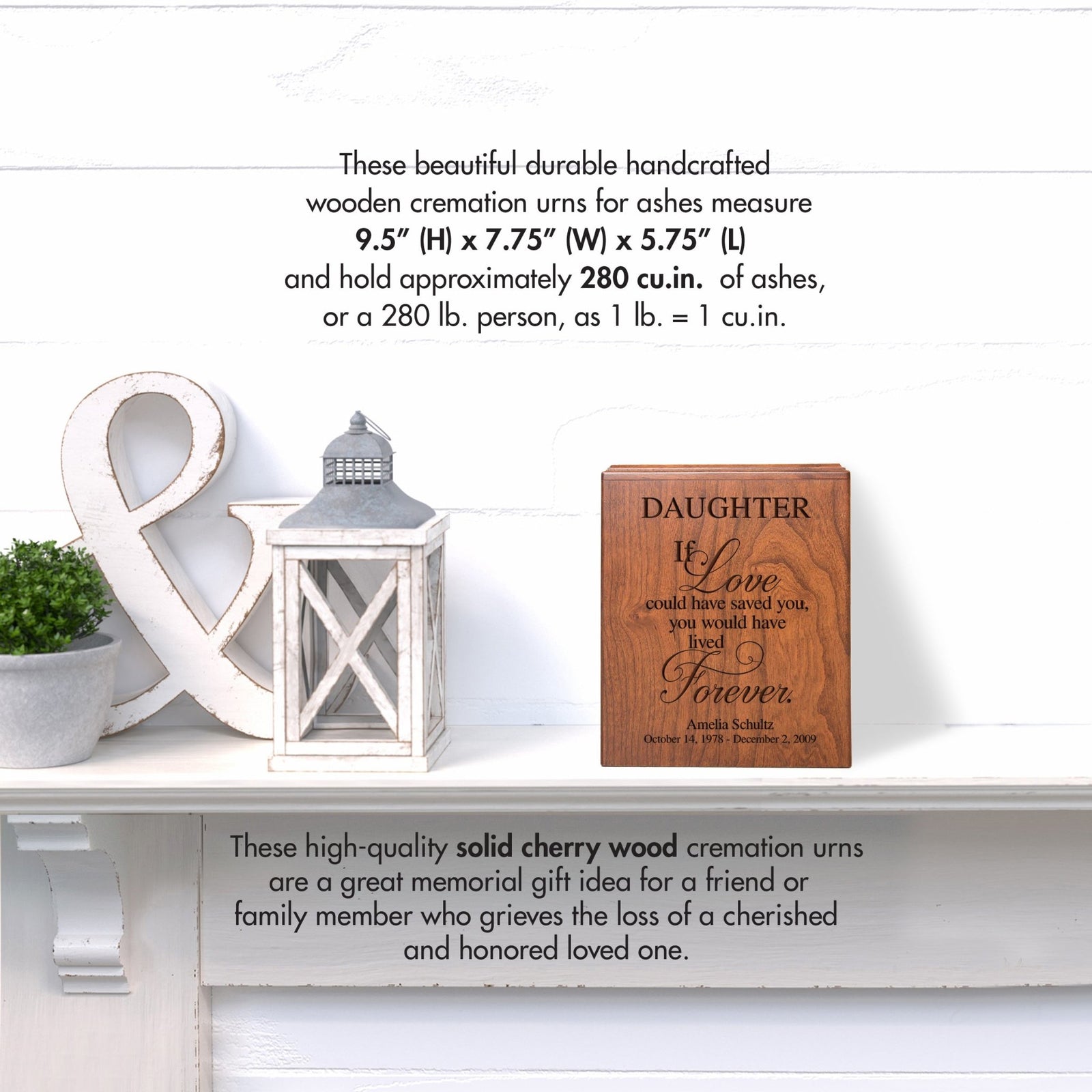 Wooden Cremation Urn Box for Human Ashes