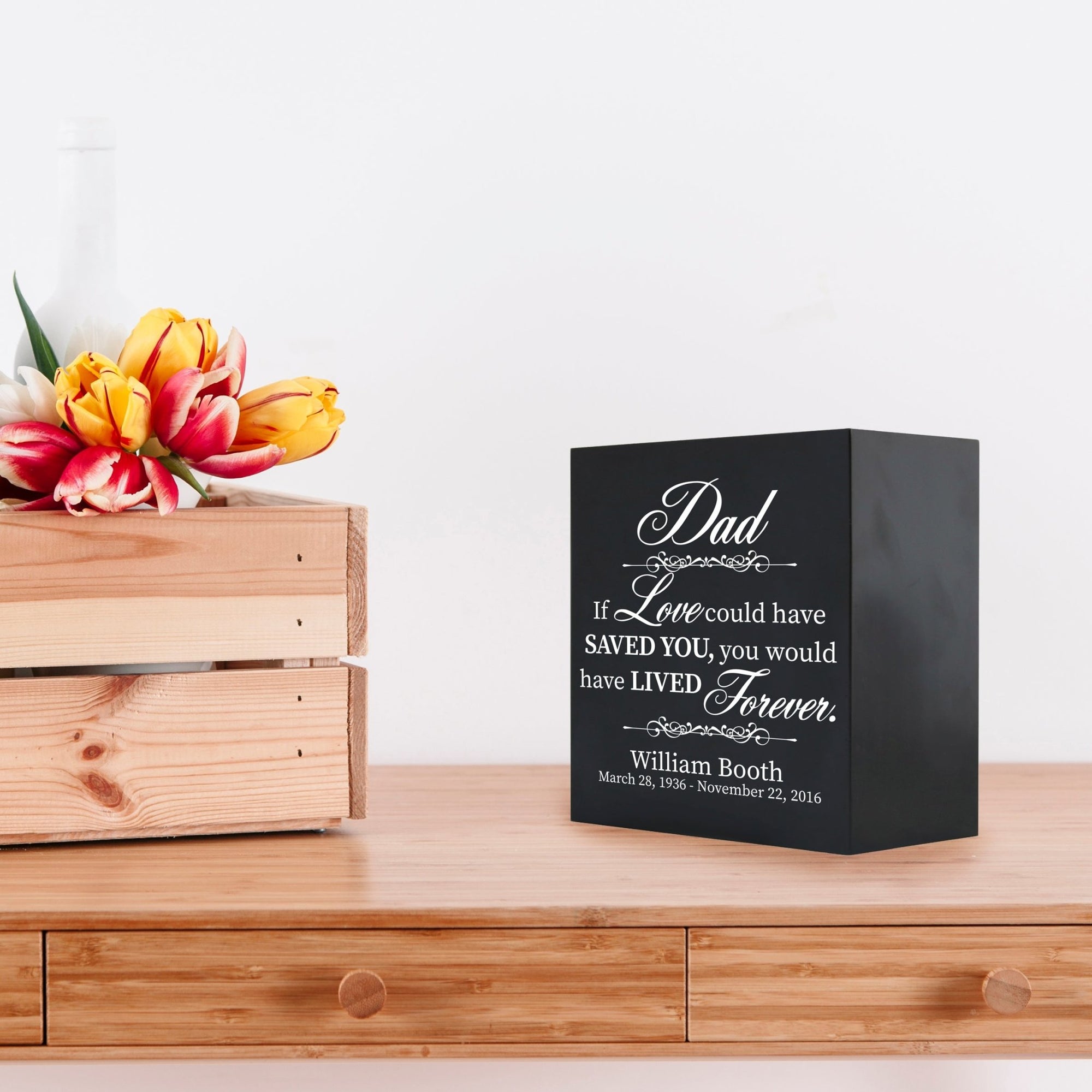 Custom Memorial 6x6 Shadow Box Urn Dad, If Love Could holds 53 cu in - LifeSong Milestones