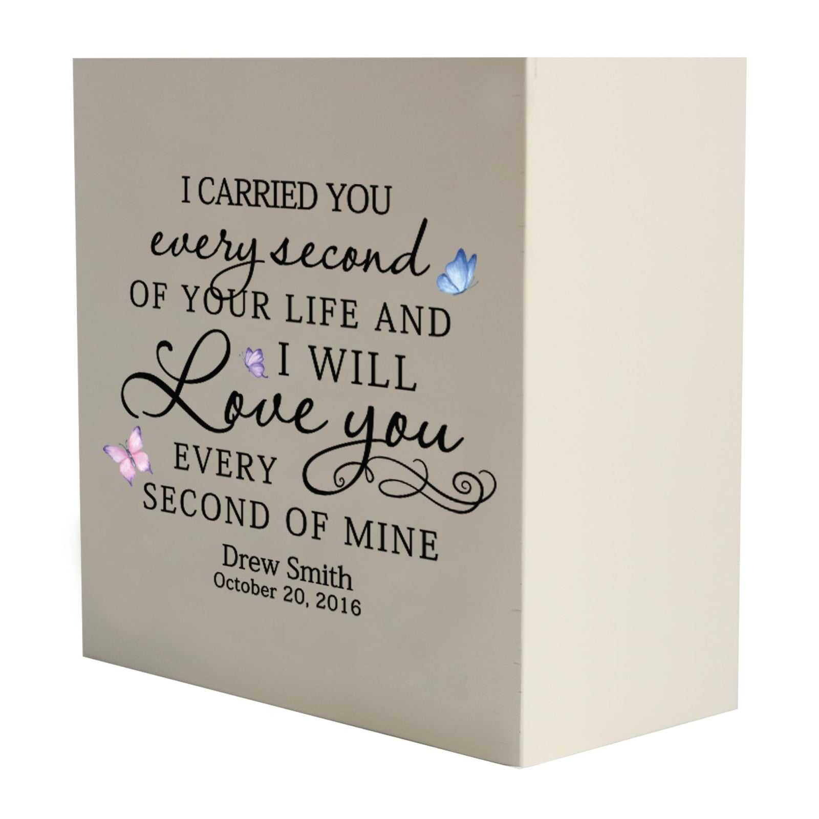 Custom Memorial 6x6 Shadow Box Urn I Carried You Butterflies holds 53 cu in - LifeSong Milestones