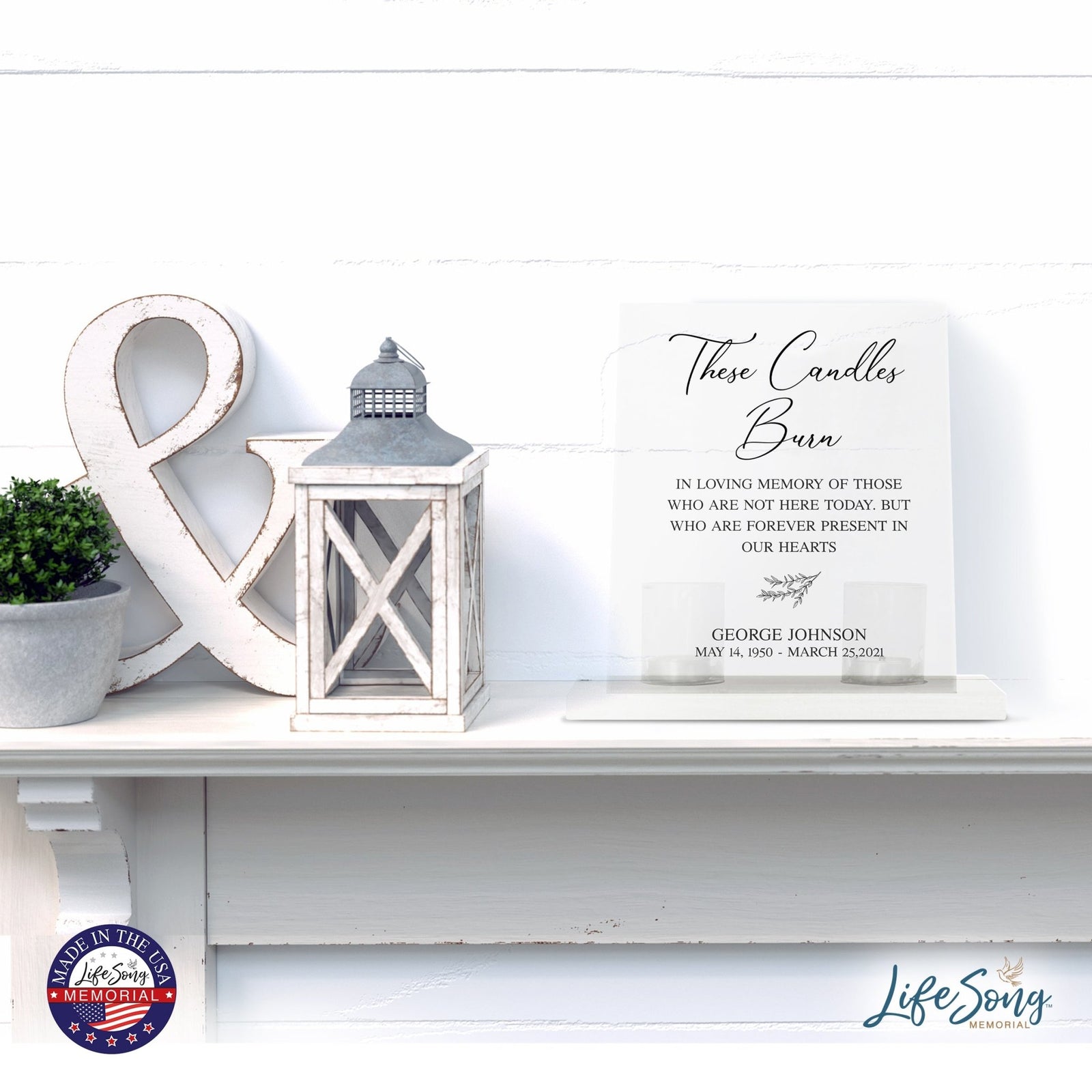 Custom Memorial 8x10 Acrylic Wall Sign with Wooden Base Votive Candle Holder - The Candle Burns - LifeSong Milestones