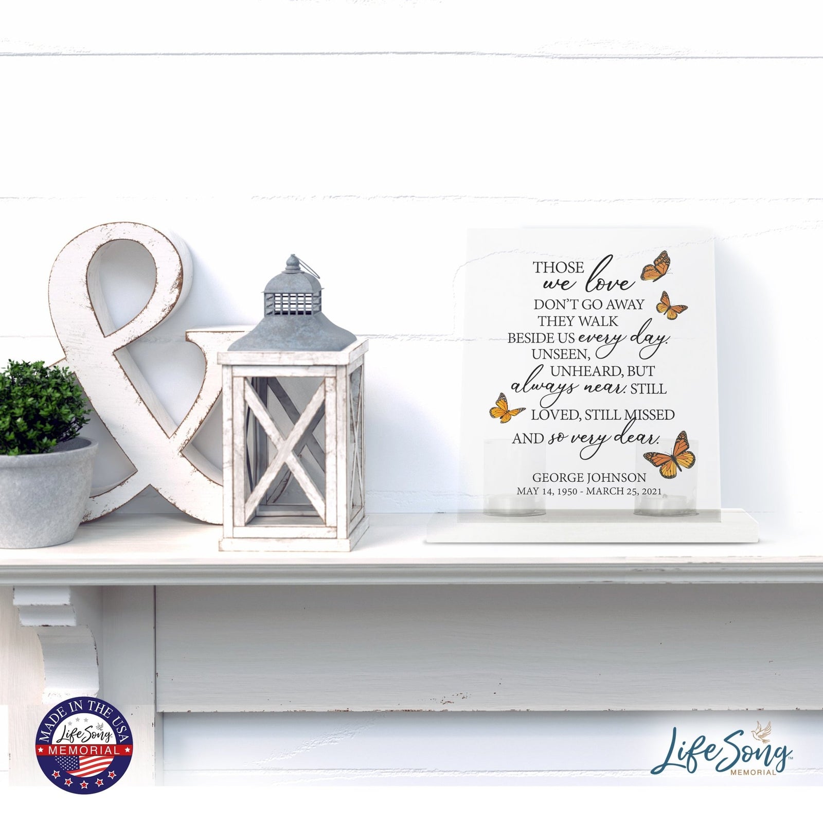 Custom Memorial 8x10 Acrylic Wall Sign with Wooden Base Votive Candle Holder Those We Love - LifeSong Milestones