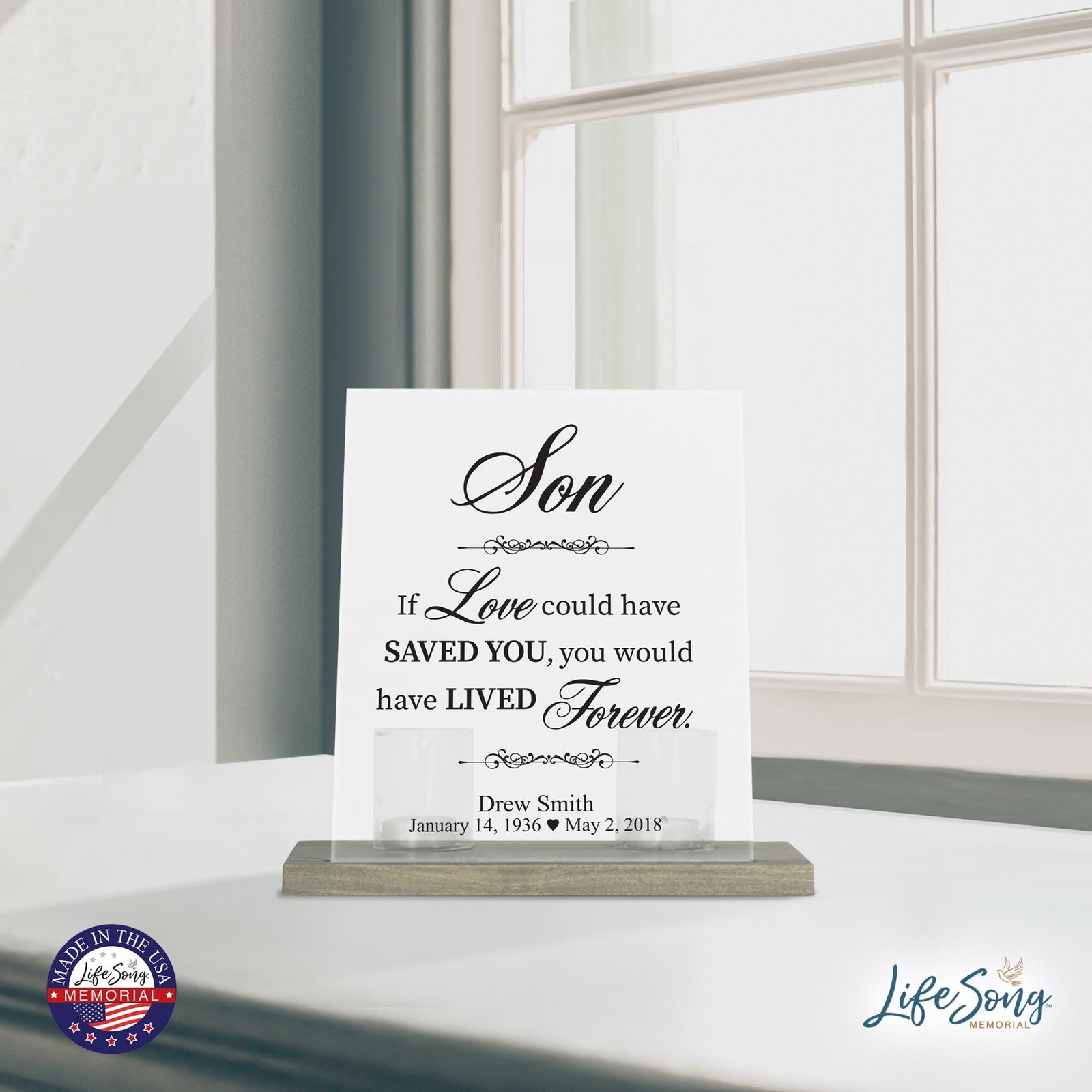 Custom Memorial 8x10 Frosted Acrylic Wall Sign with Grey Wooden Base - If Love Could - LifeSong Milestones