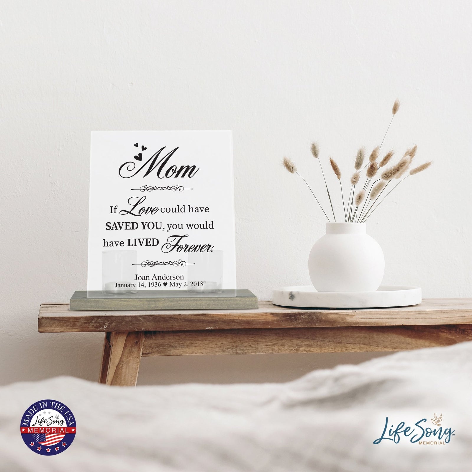 Custom Memorial 8x10 Frosted Acrylic Wall Sign with Grey Wooden Base - If Love Could - LifeSong Milestones