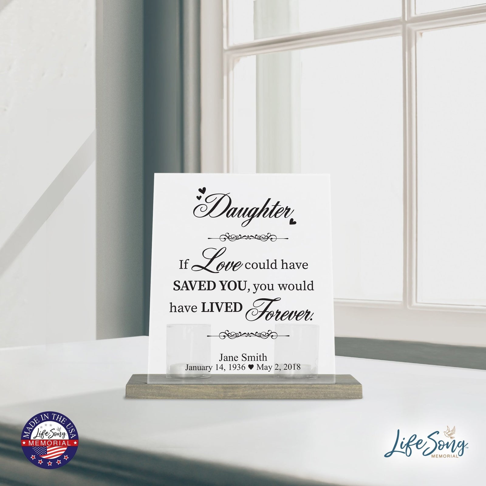 Custom Memorial 8x10 Frosted Acrylic Wall Sign with Grey Wooden Base - If Love Could - LifeSong Milestones