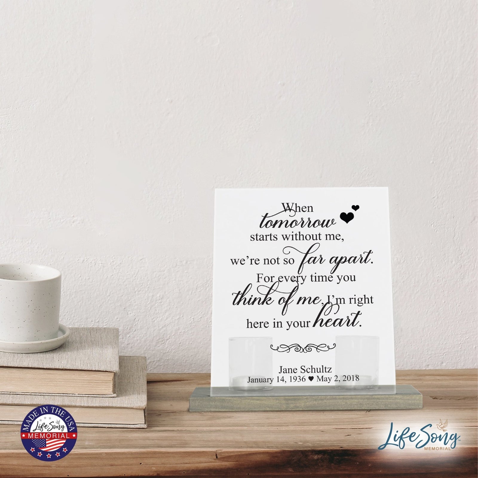 Custom Memorial 8x10 Frosted Acrylic Wall Sign with Grey Wooden Base - It Broke Our Hearts - LifeSong Milestones
