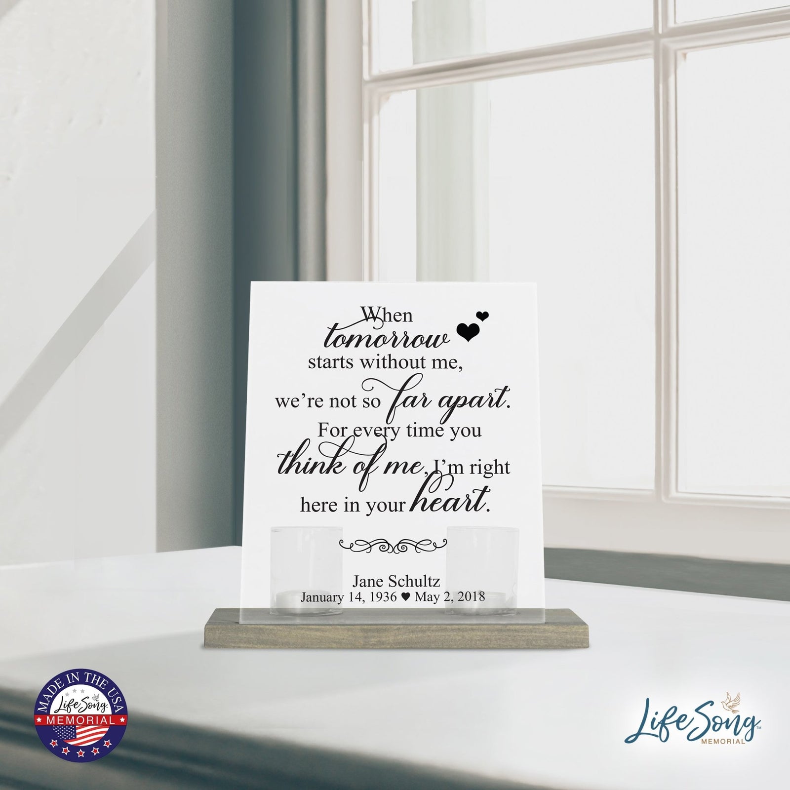 Custom Memorial 8x10 Frosted Acrylic Wall Sign with Grey Wooden Base - It Broke Our Hearts - LifeSong Milestones
