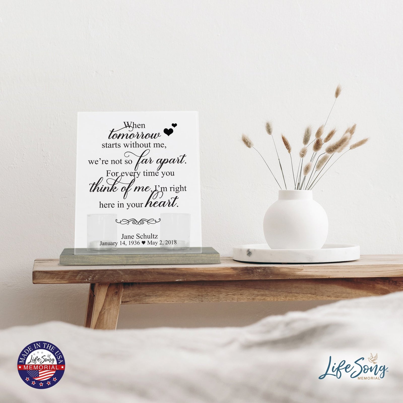 Custom Memorial 8x10 Frosted Acrylic Wall Sign with Grey Wooden Base - It Broke Our Hearts - LifeSong Milestones