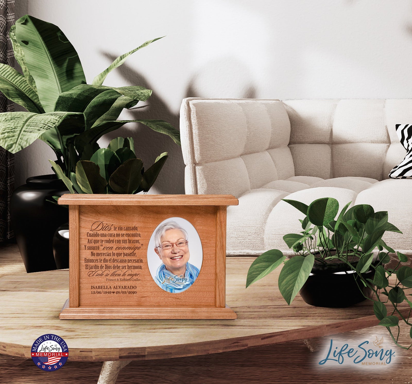 Custom Spanish Funeral Photo Cremation Urn Box for Adult Ashes