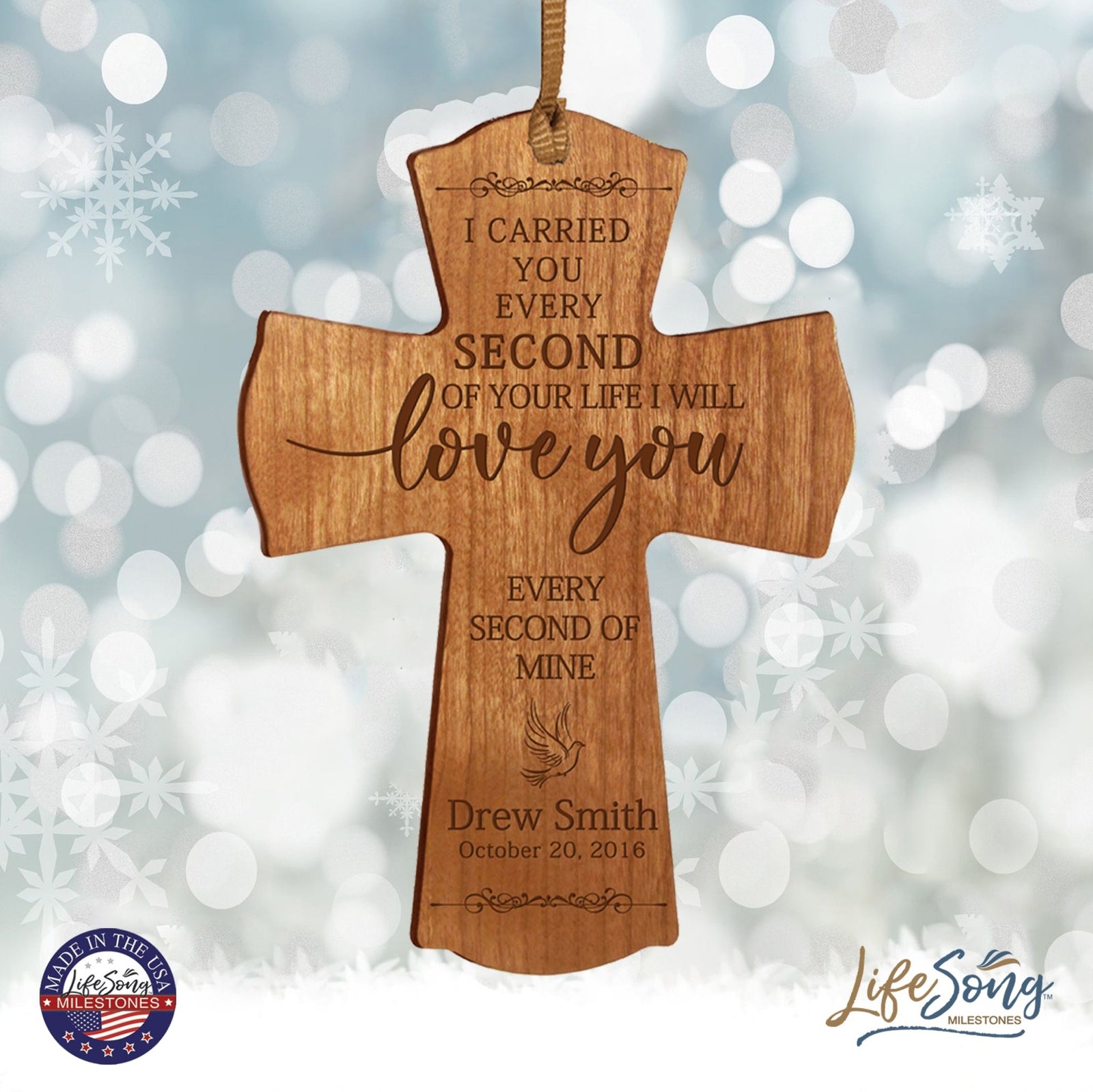 Custom Memorial Engraved Wooden Cross 4x6 I Carried You Dove - LifeSong Milestones