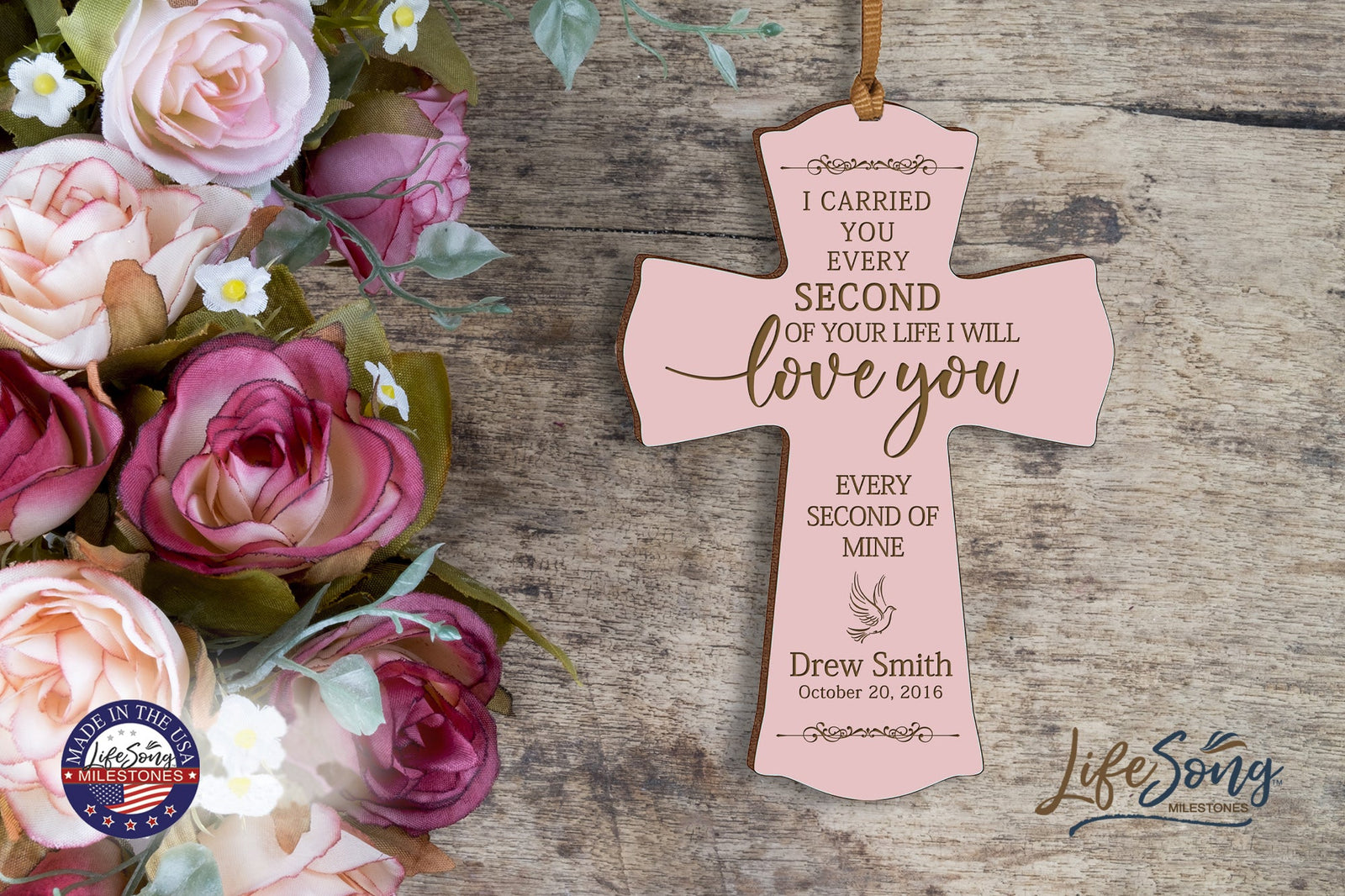 Custom Memorial Engraved Wooden Cross 4x6 I Carried You Dove - LifeSong Milestones