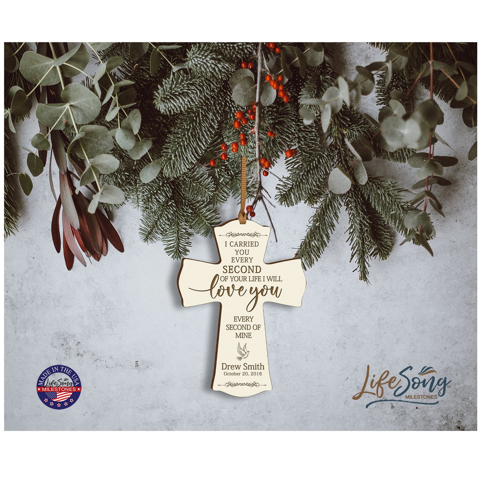 Custom Memorial Engraved Wooden Cross 4x6 I Carried You Dove - LifeSong Milestones