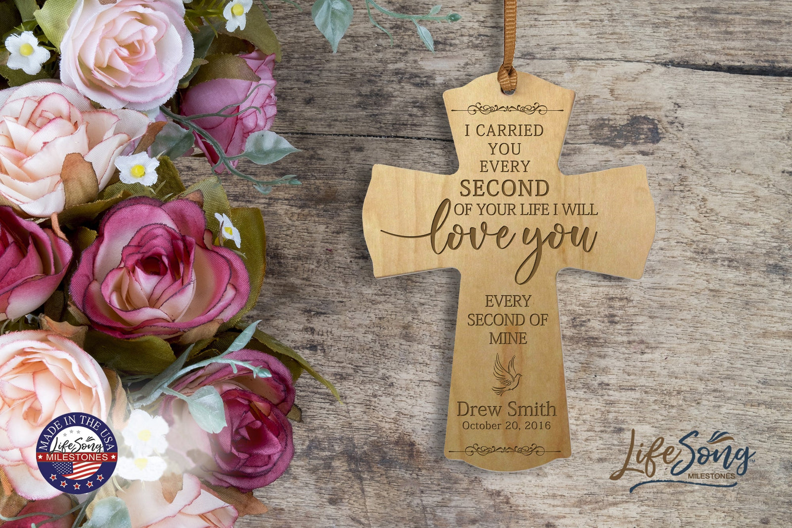 Custom Memorial Engraved Wooden Cross 4x6 I Carried You Dove - LifeSong Milestones