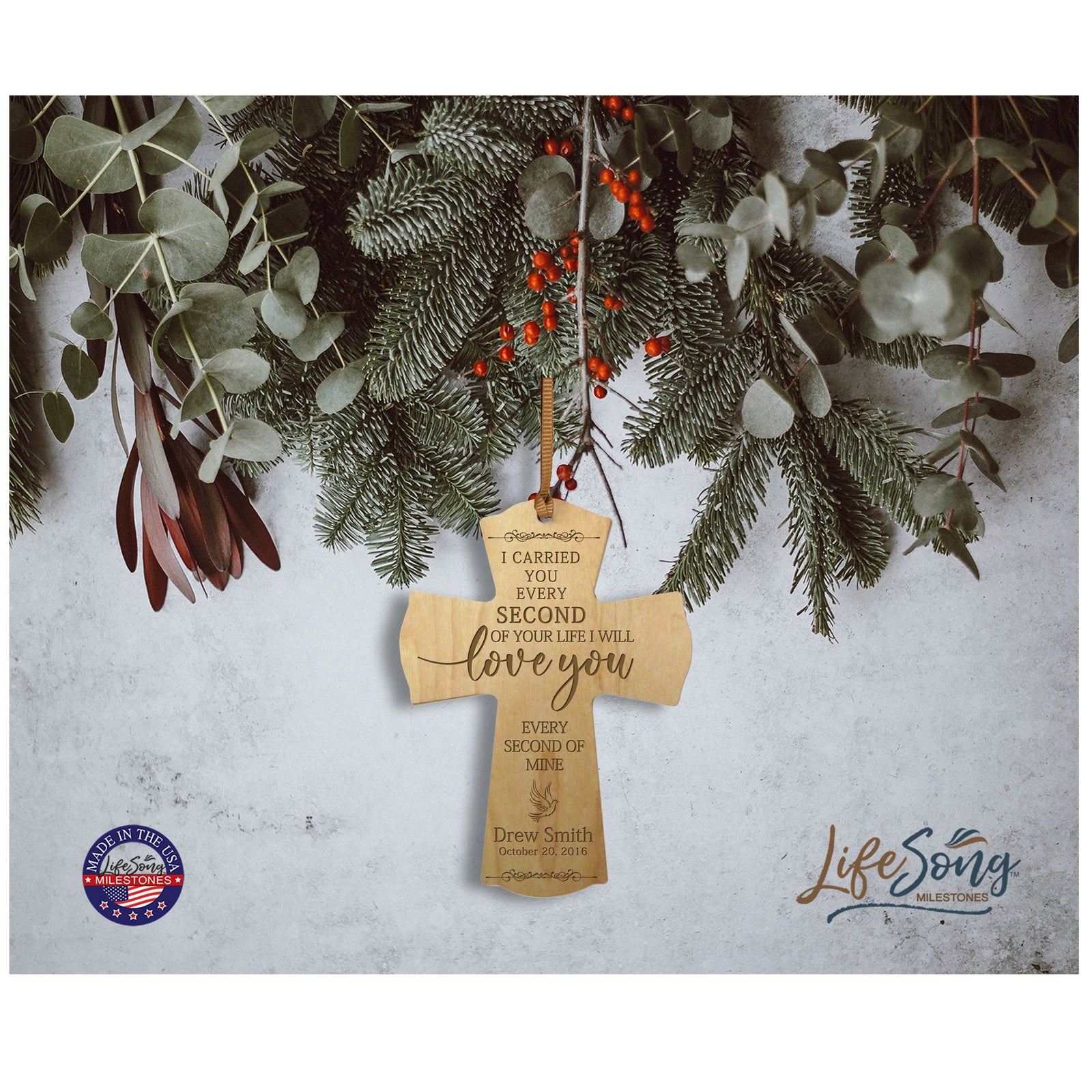 Custom Memorial Engraved Wooden Cross 4x6 I Carried You Dove - LifeSong Milestones