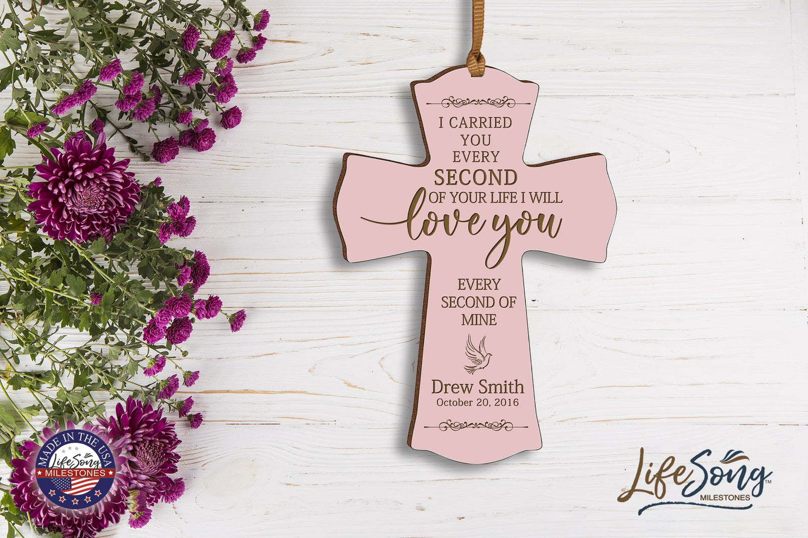 Custom Memorial Engraved Wooden Cross 4x6 I Carried You Dove - LifeSong Milestones