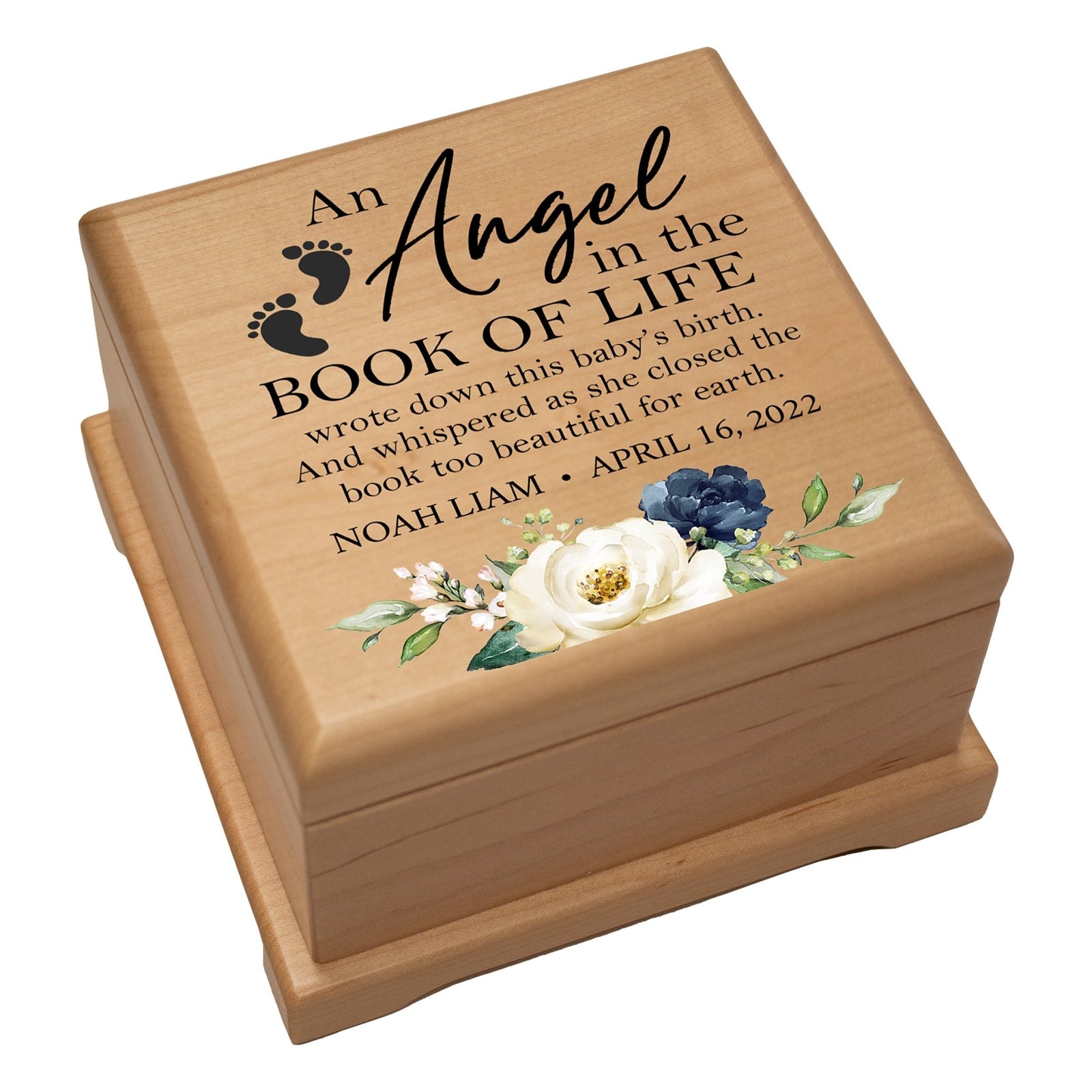 Custom Memorial Keepsake Urn Box for Human Ashes - An Angel In The Book of Life - LifeSong Milestones