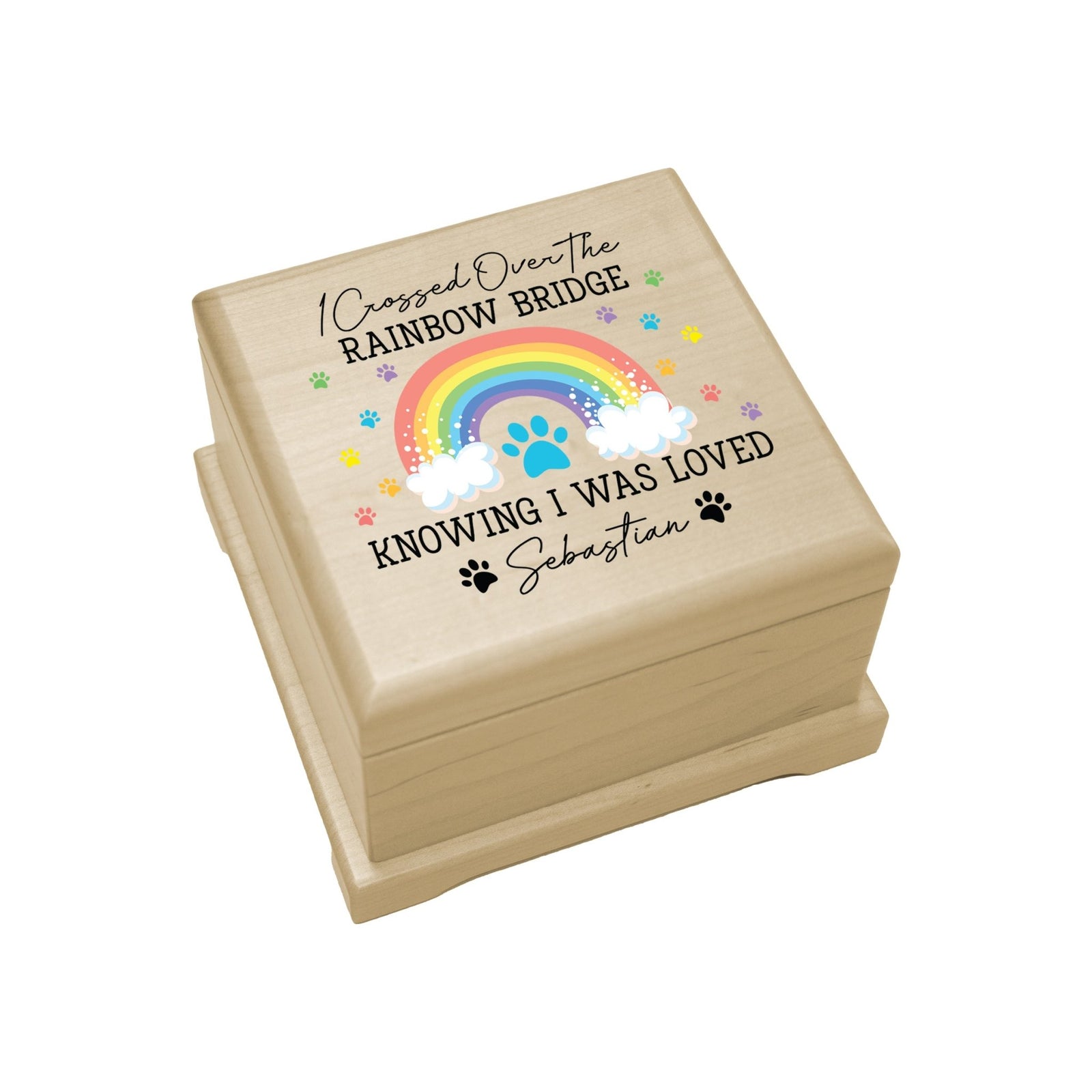 Custom Memorial Keepsake Urn Box for Pet Ashes - I Crossed Over The Rainbow - LifeSong Milestones