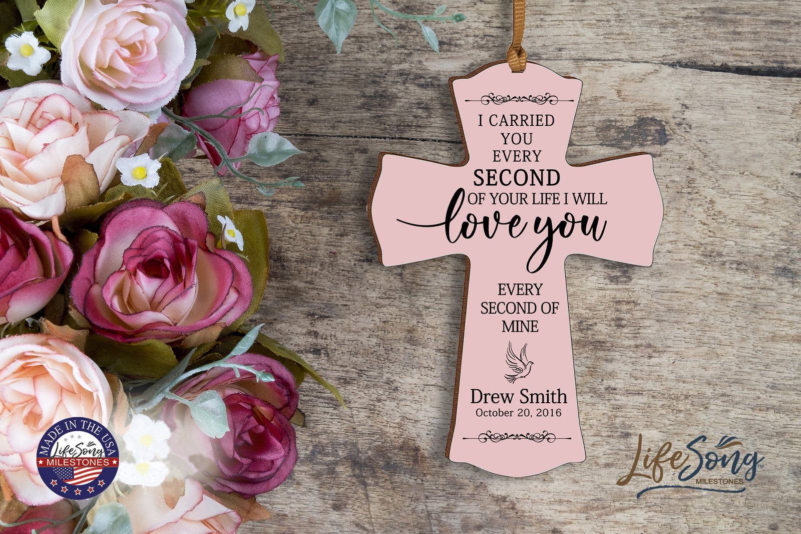 Custom Memorial Printed Wooden Cross 4x6 I Carried You Dove - LifeSong Milestones