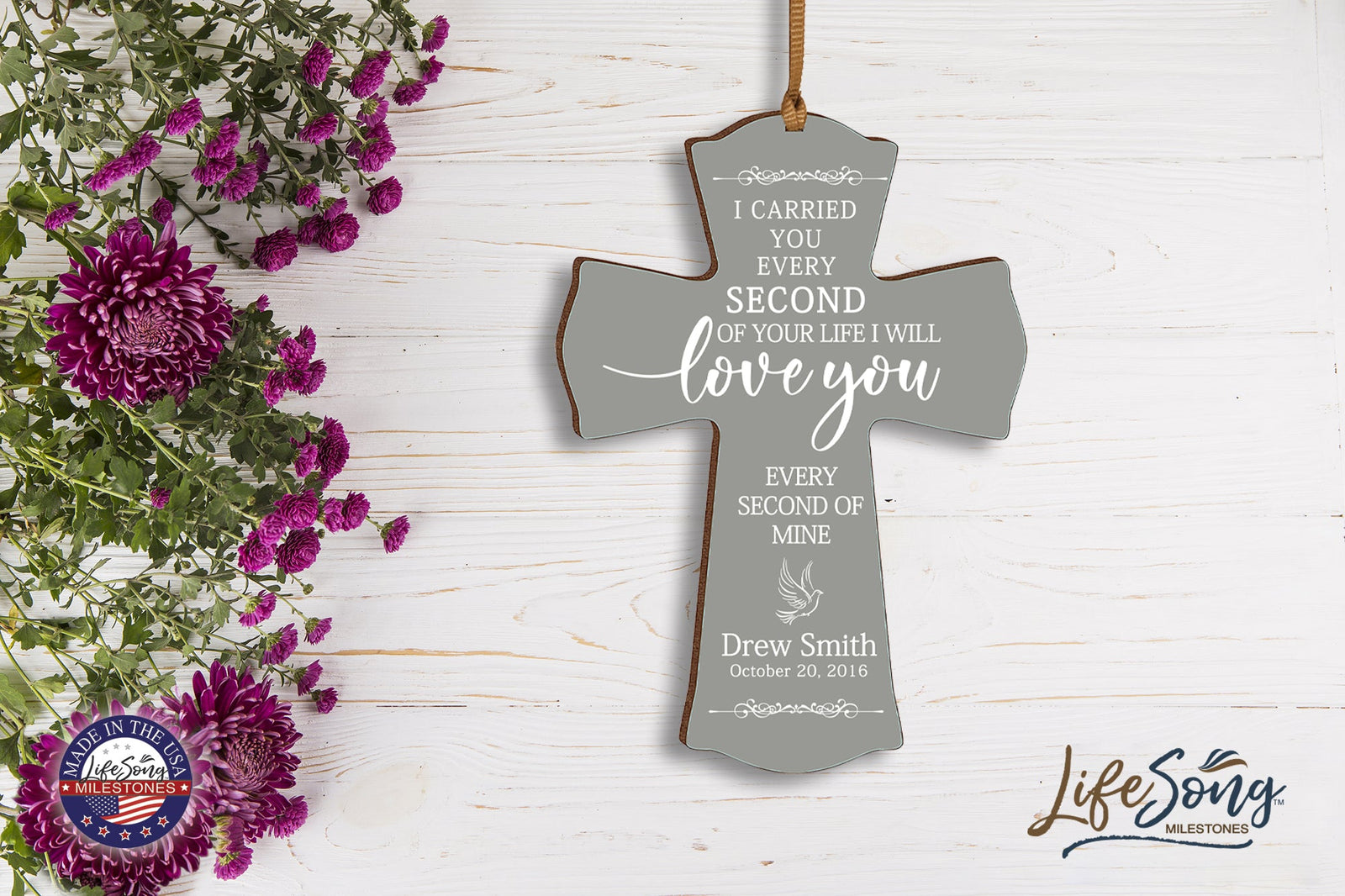 Custom Memorial Printed Wooden Cross 4x6 I Carried You Dove - LifeSong Milestones